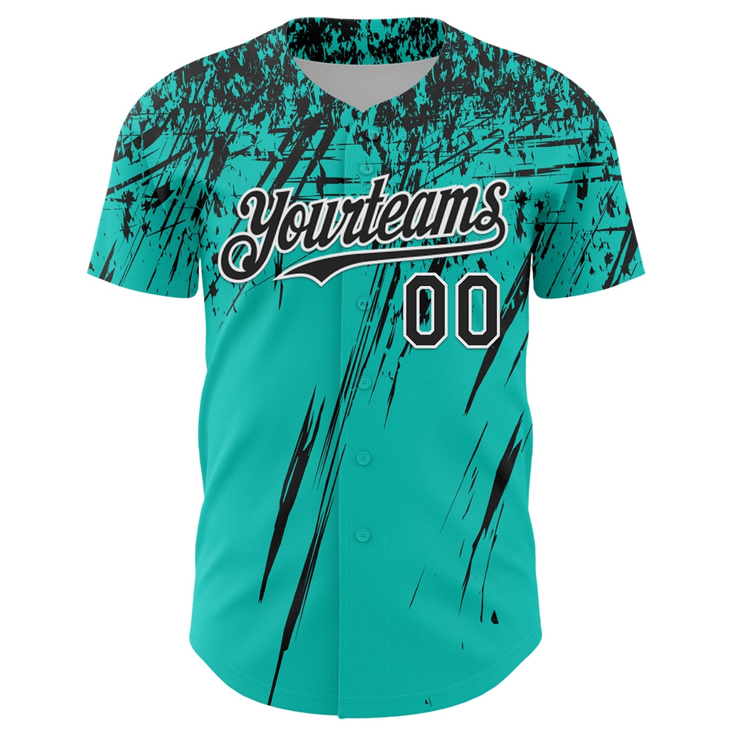 Custom Aqua Black-White Distressed Scratch Brush Stroke Authentic Baseball Jersey view 2