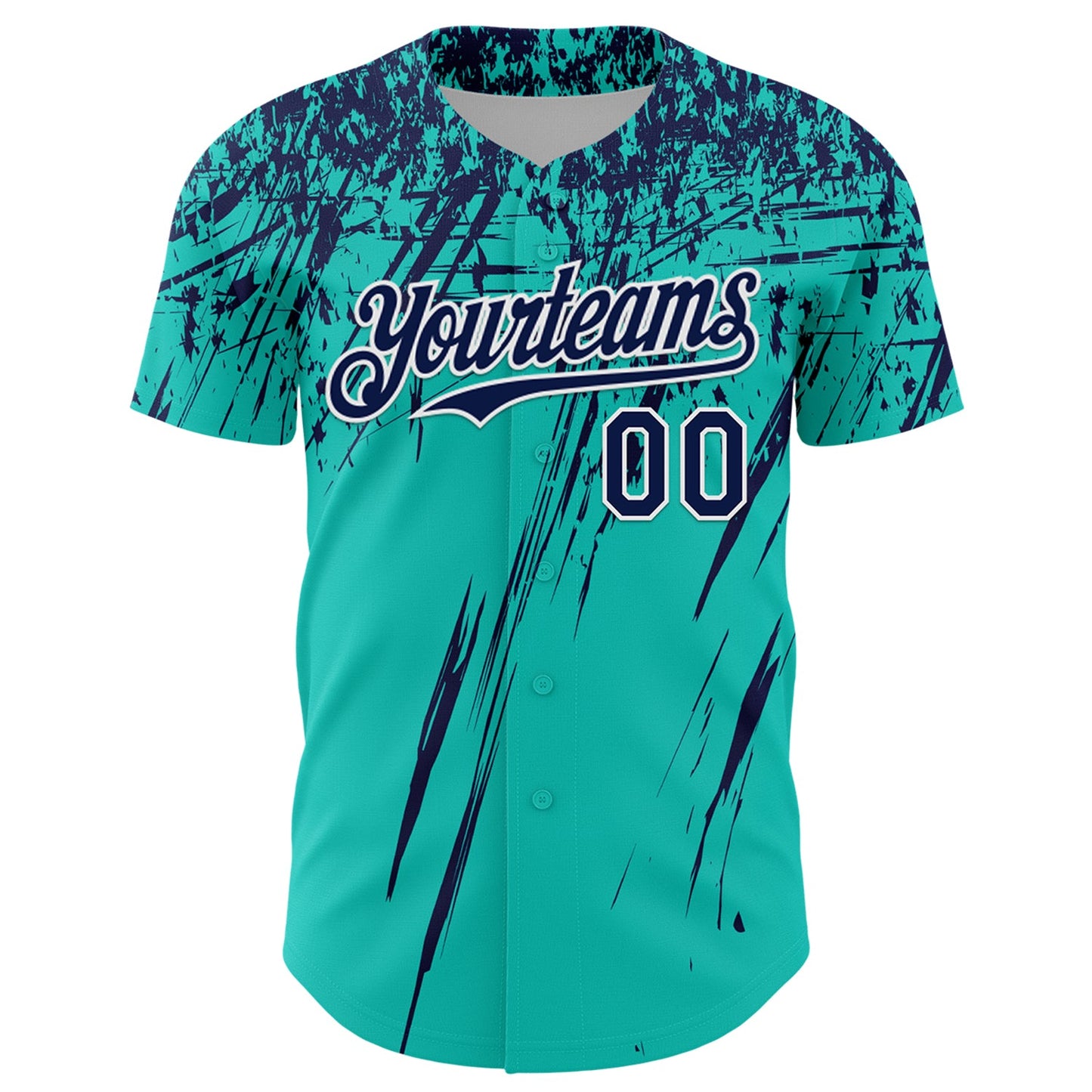 Custom Aqua Navy-White Distressed Scratch Brush Stroke Authentic Baseball Jersey view 2