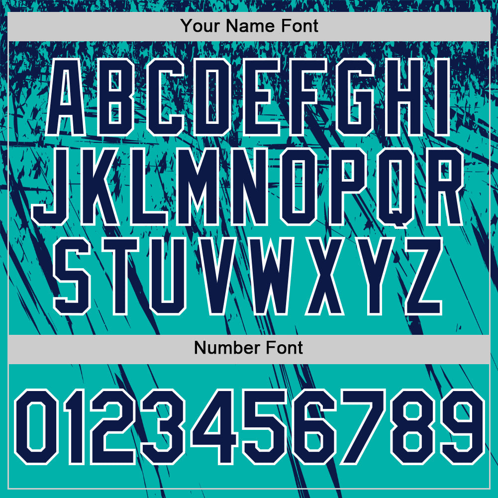 Custom Aqua Navy-White Distressed Scratch Brush Stroke Authentic Baseball Jersey view 5