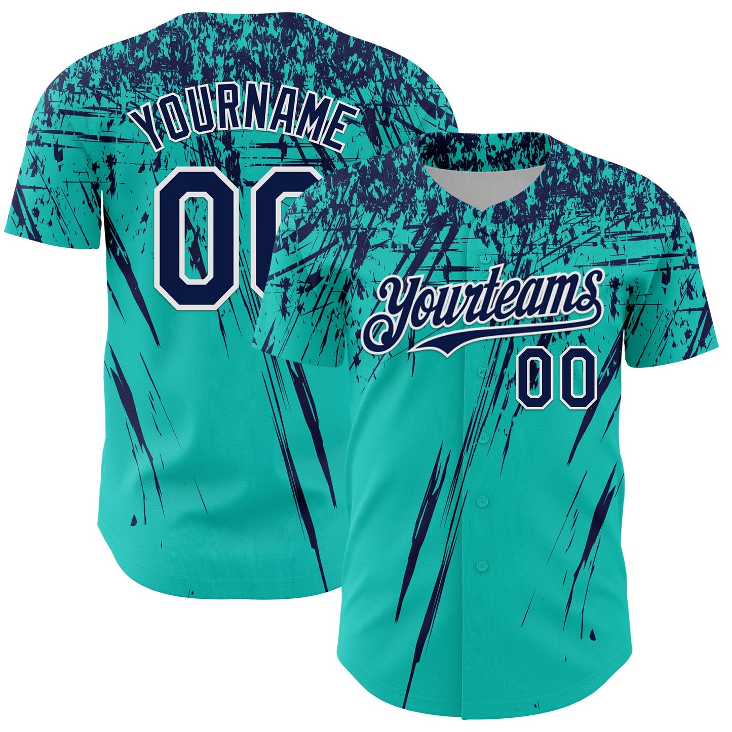Custom Aqua Navy-White Distressed Scratch Brush Stroke Authentic Baseball Jersey - Main View