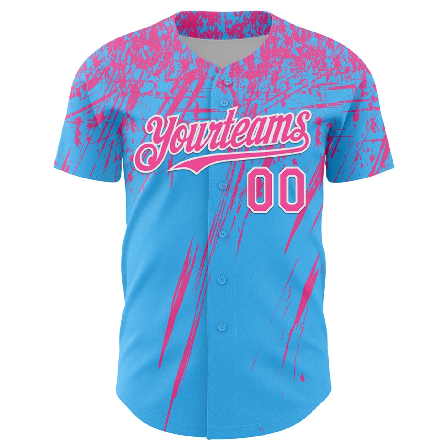 Custom Sky Blue Pink-White Distressed Scratch Brush Stroke Authentic Baseball Jersey view 2