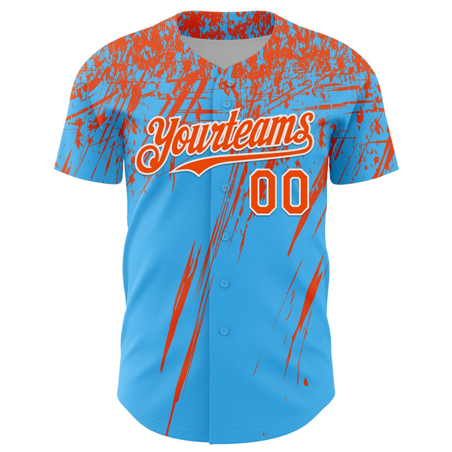 Custom Sky Blue Orange-White Distressed Scratch Brush Stroke Authentic Baseball Jersey view 2