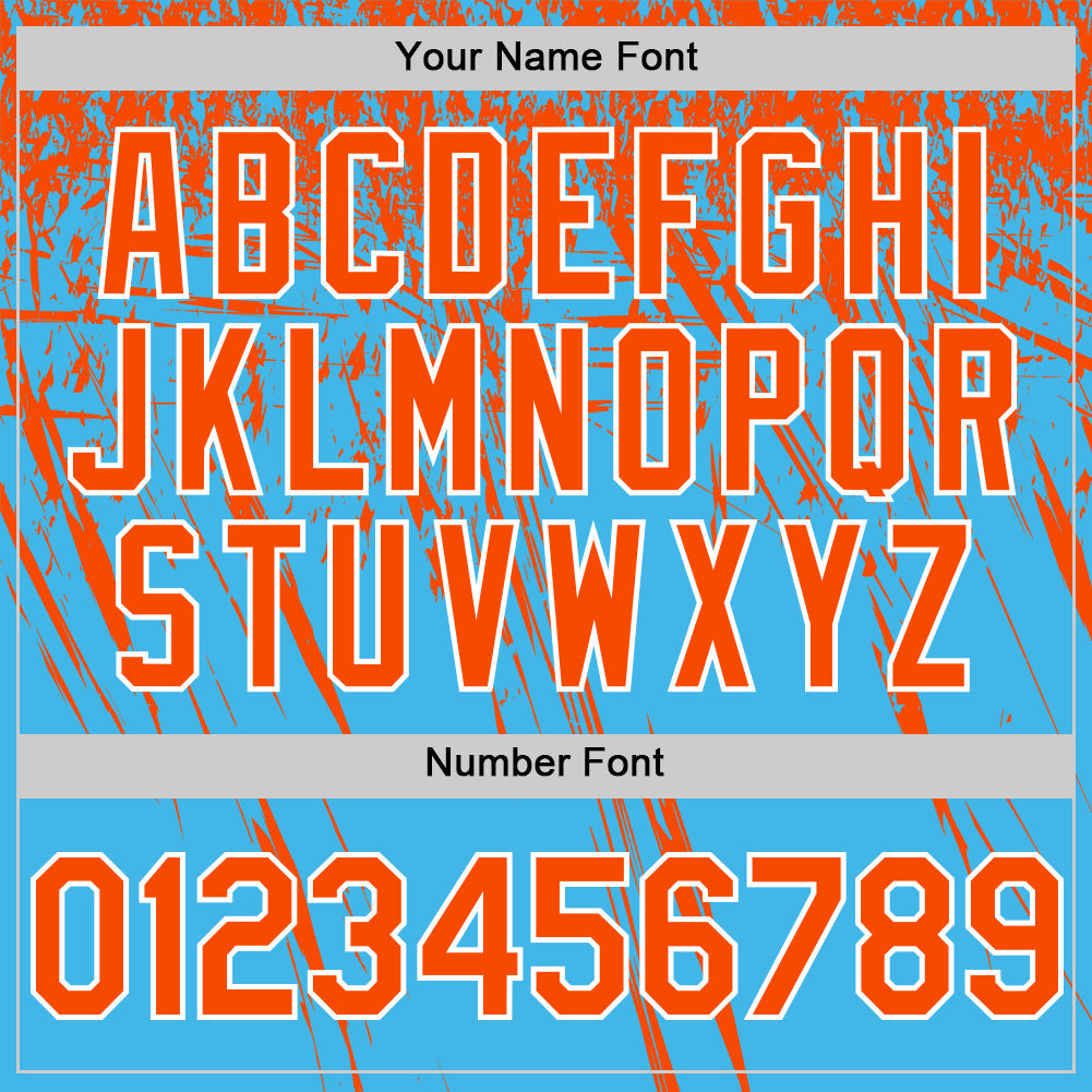 Custom Sky Blue Orange-White Distressed Scratch Brush Stroke Authentic Baseball Jersey view 5