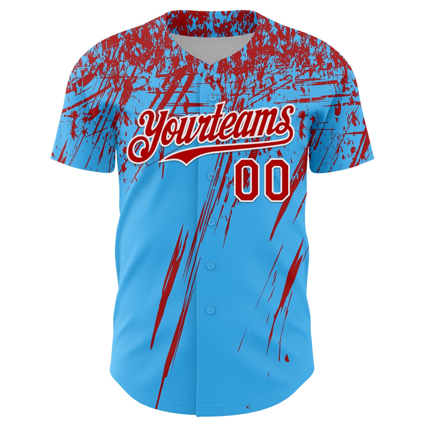 Custom Sky Blue Red-White Distressed Scratch Brush Stroke Authentic Baseball Jersey view 2