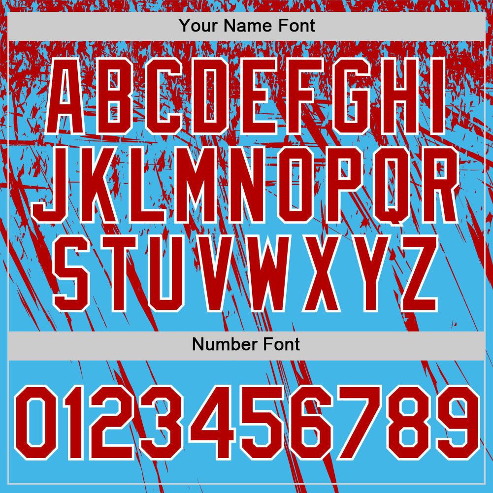 Custom Sky Blue Red-White Distressed Scratch Brush Stroke Authentic Baseball Jersey view 5