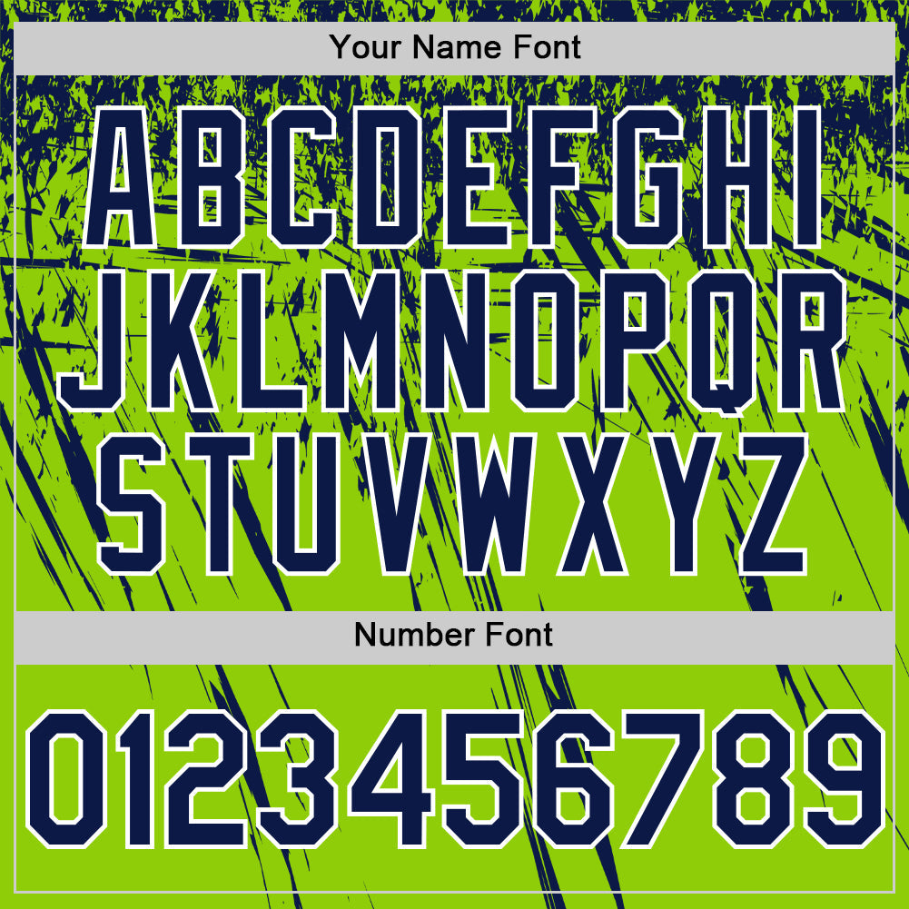 Custom Neon Green Navy-White Distressed Scratch Brush Stroke Authentic Baseball Jersey view 5
