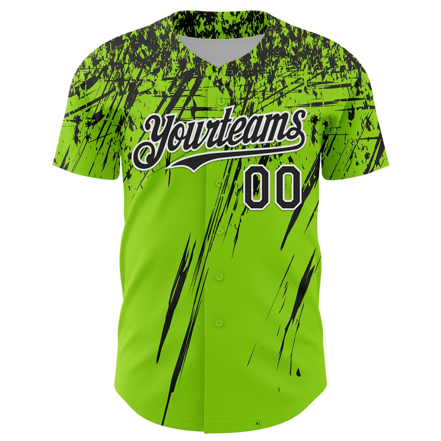 Custom Neon Green Black-White Distressed Scratch Brush Stroke Authentic Baseball Jersey view 2