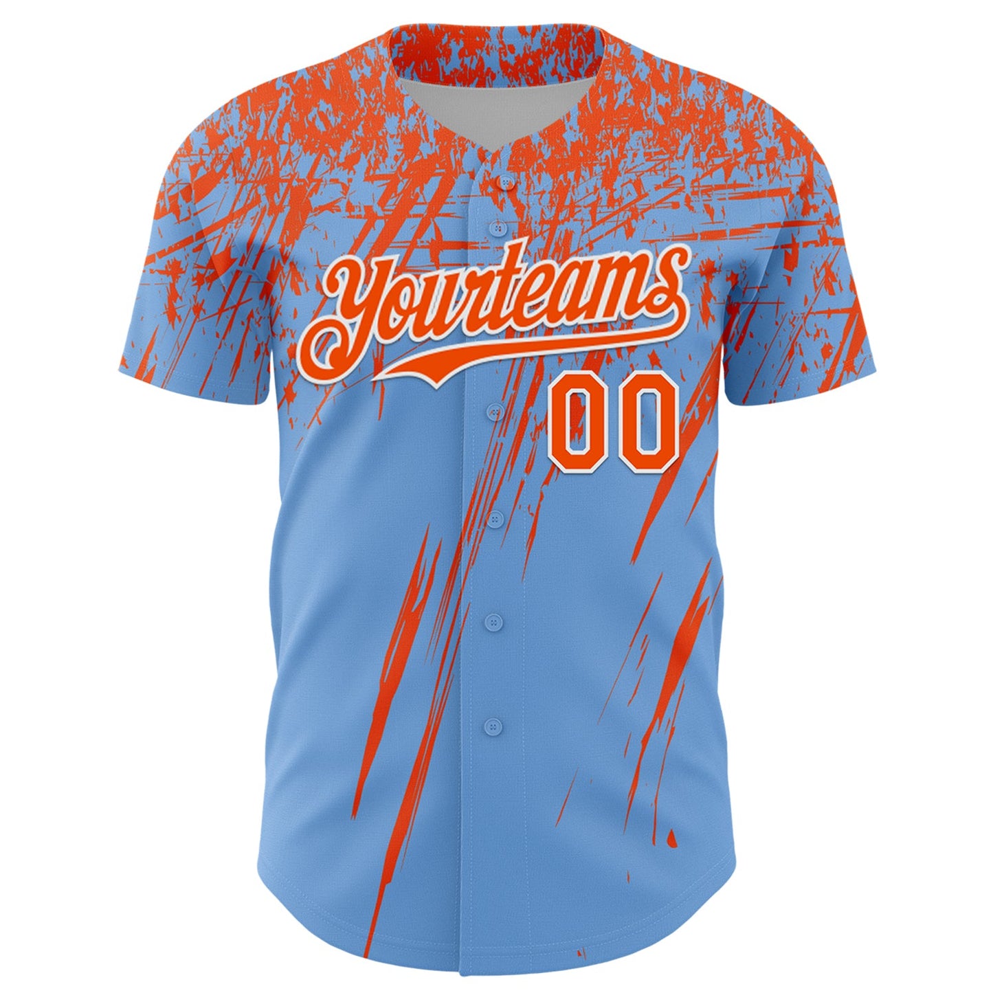 Custom Light Blue Orange-White Distressed Scratch Brush Stroke Authentic Baseball Jersey view 2