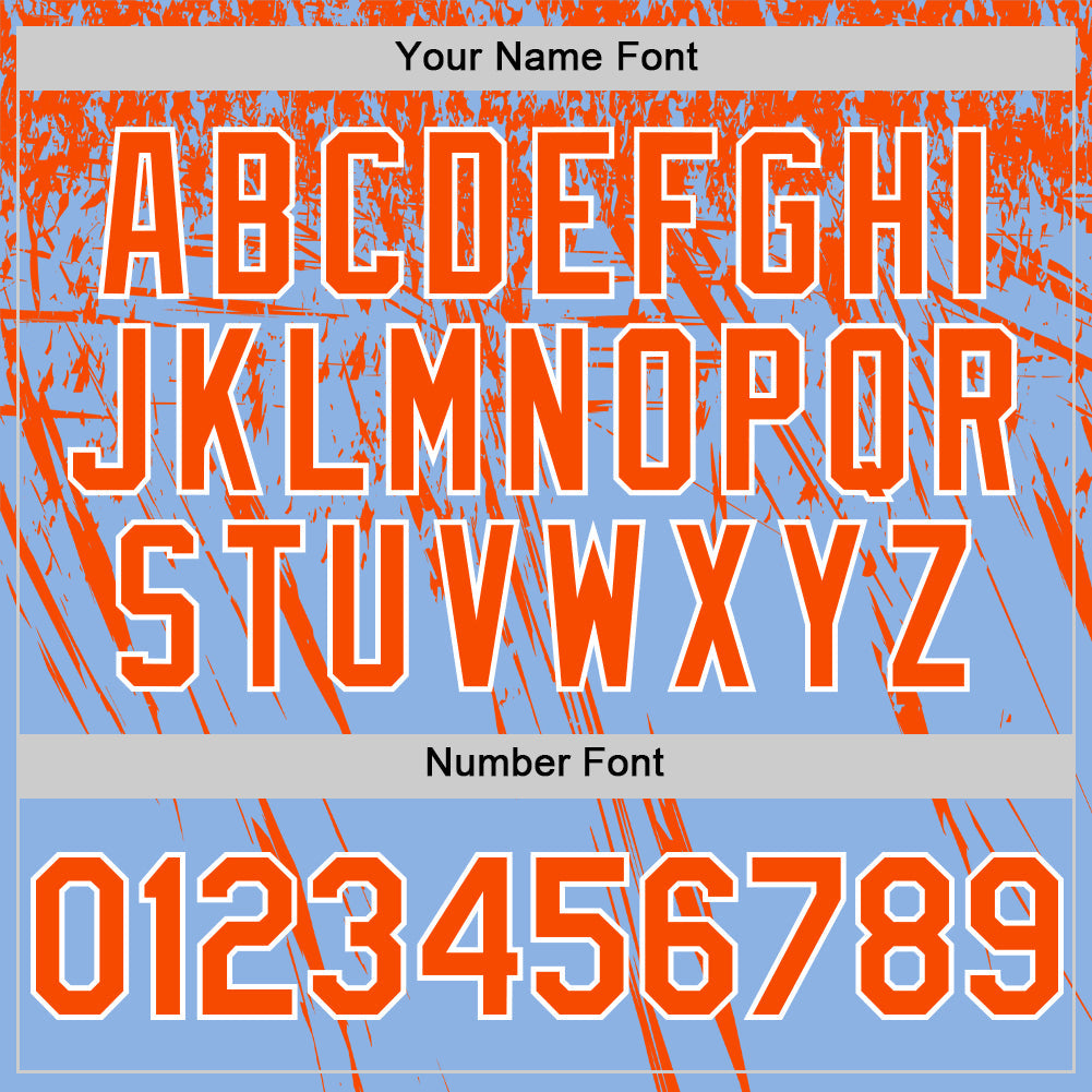 Custom Light Blue Orange-White Distressed Scratch Brush Stroke Authentic Baseball Jersey view 5