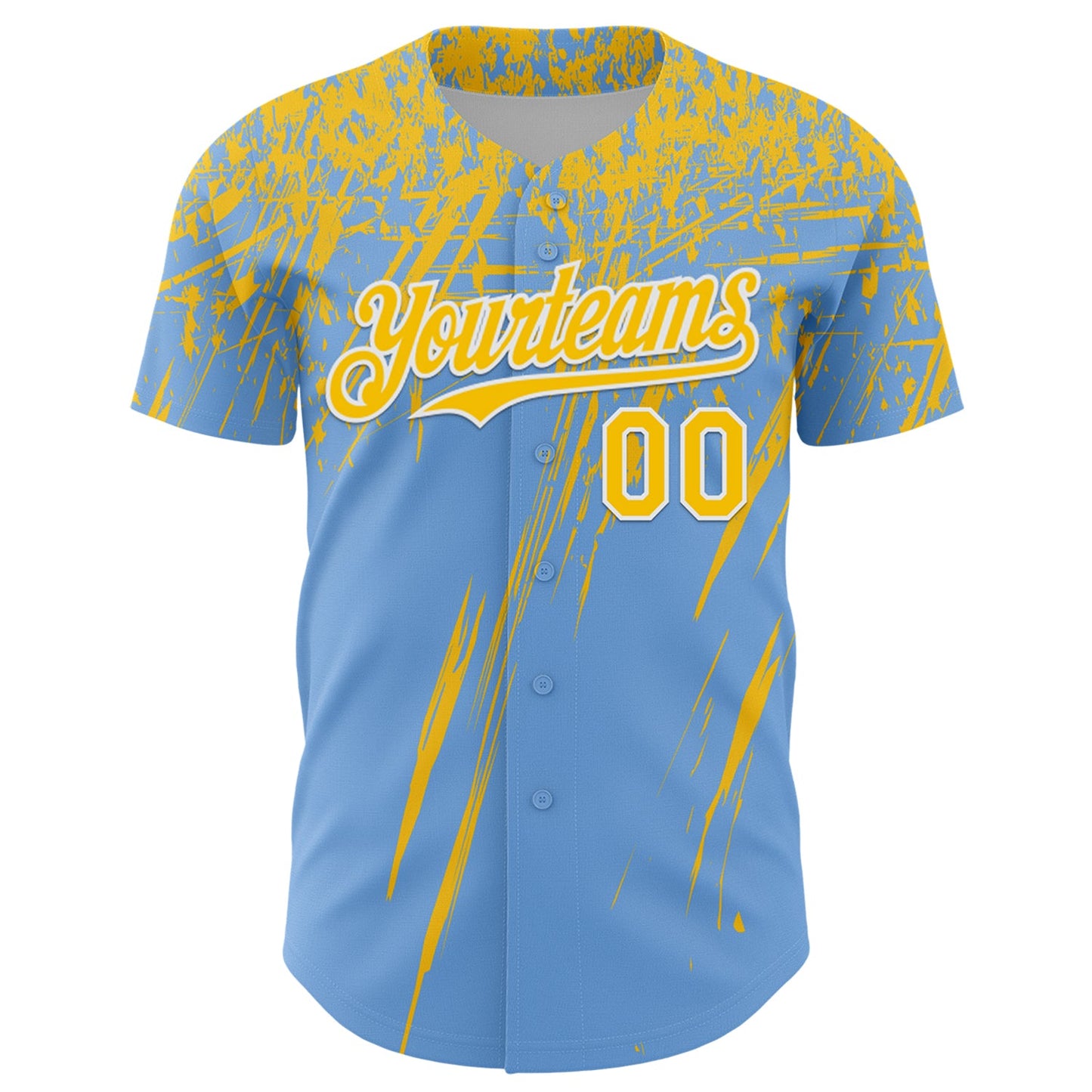 Custom Light Blue Yellow-White Distressed Scratch Brush Stroke Authentic Baseball Jersey view 2