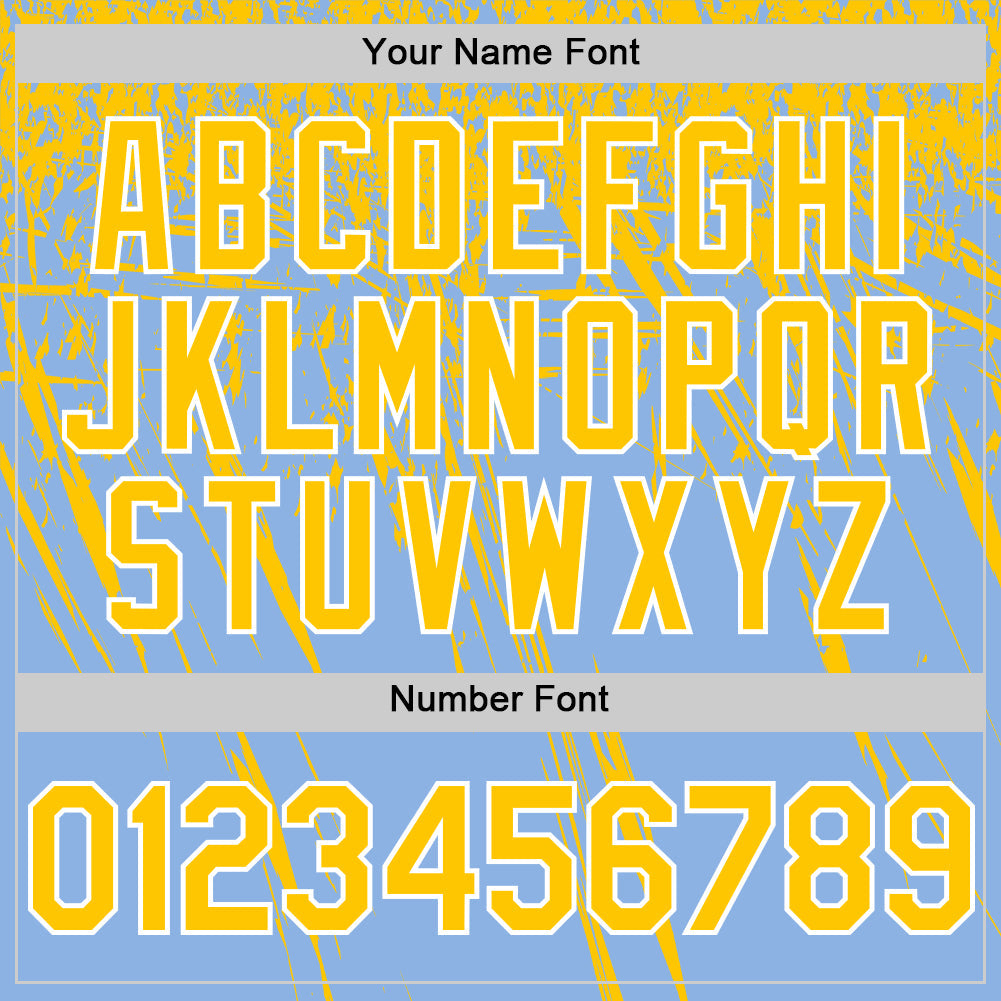 Custom Light Blue Yellow-White Distressed Scratch Brush Stroke Authentic Baseball Jersey view 5