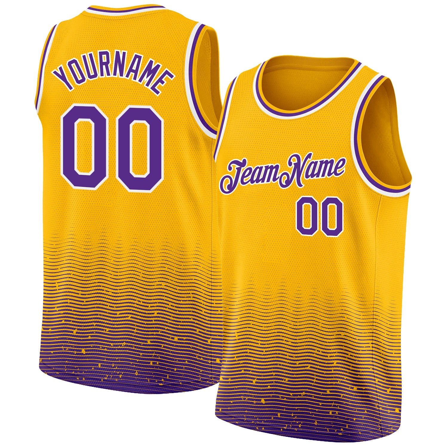 Custom Gold Purple-White Fade Fashion Authentic City Edition Basketball Jersey - Main View