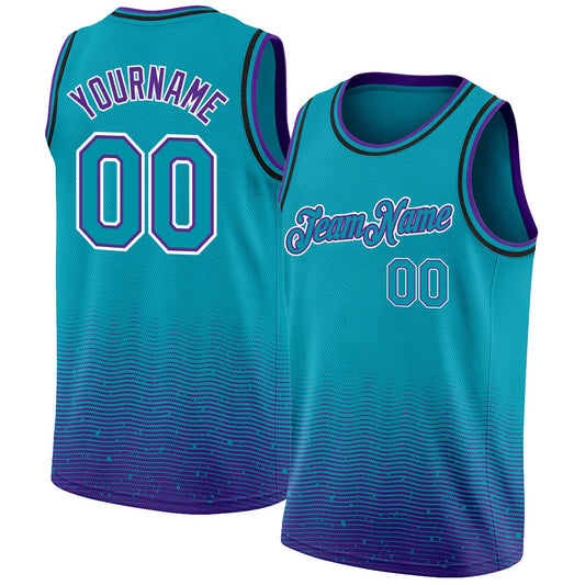 Custom Teal Purple-White Fade Fashion Authentic City Edition Basketball Jersey - Main View