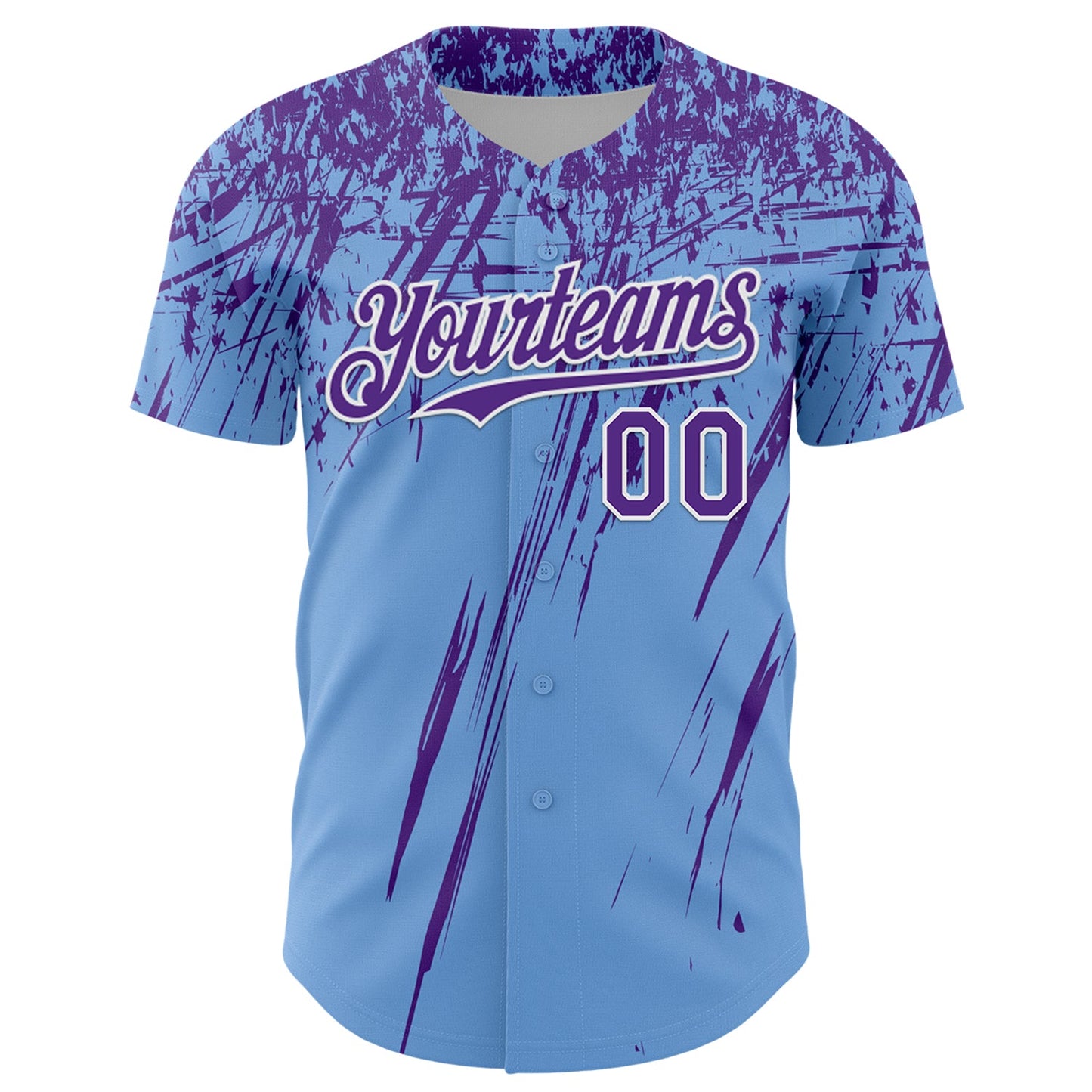 Custom Light Blue Purple-White Distressed Scratch Brush Stroke Authentic Baseball Jersey view 2