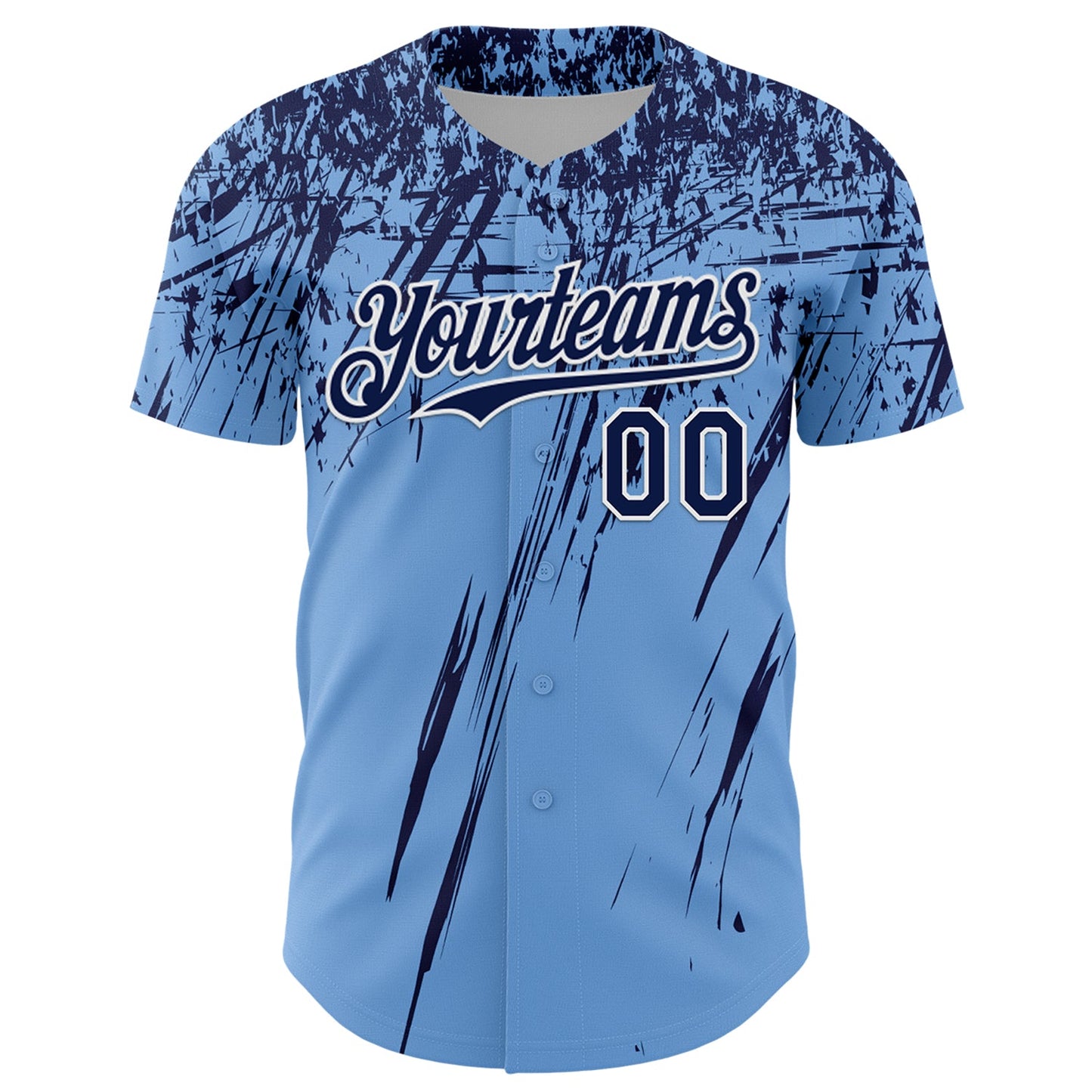 Custom Light Blue Navy-White Distressed Scratch Brush Stroke Authentic Baseball Jersey view 2