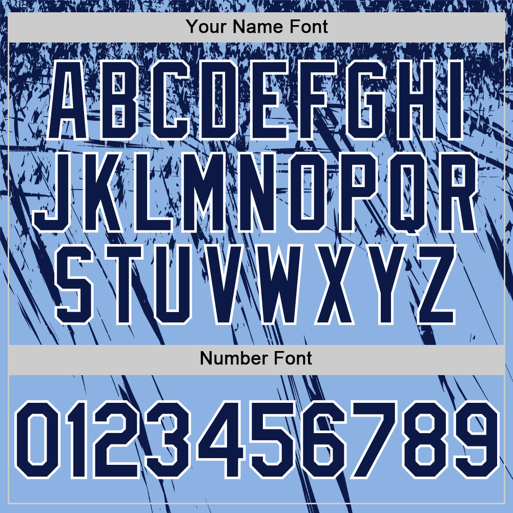Custom Light Blue Navy-White Distressed Scratch Brush Stroke Authentic Baseball Jersey view 5