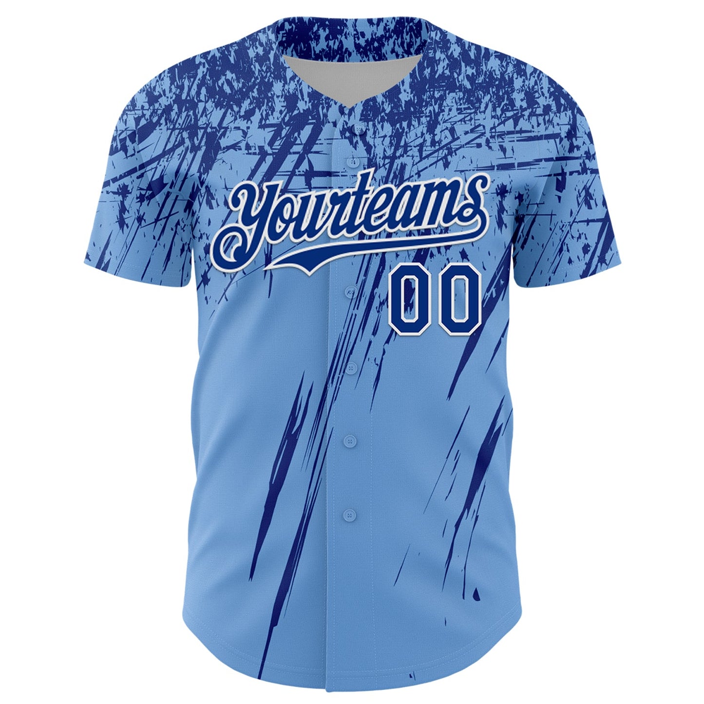 Custom Light Blue Royal-White Distressed Scratch Brush Stroke Authentic Baseball Jersey view 2