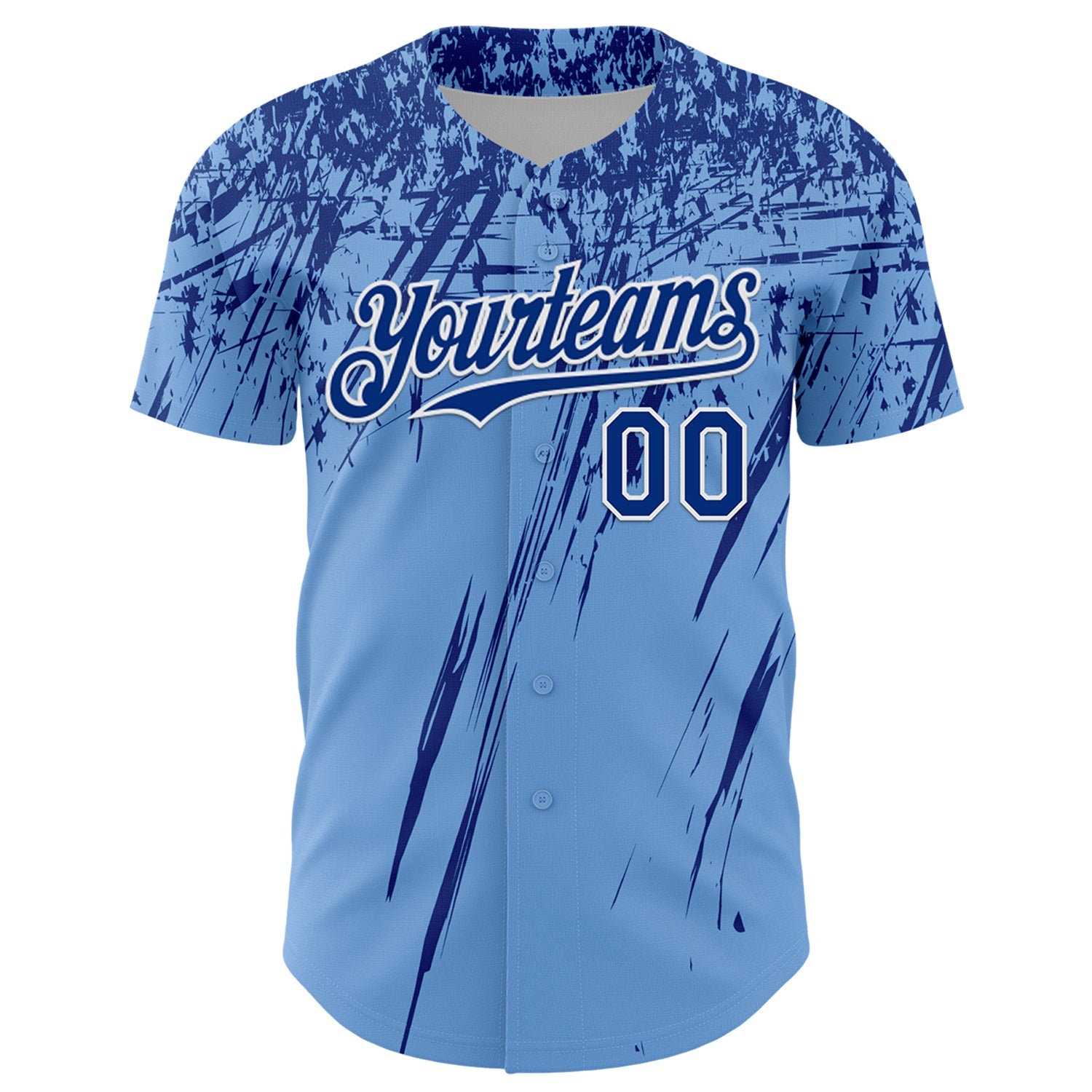 Custom Light Blue Royal-White Distressed Scratch Brush Stroke Authentic Baseball Jersey view 2
