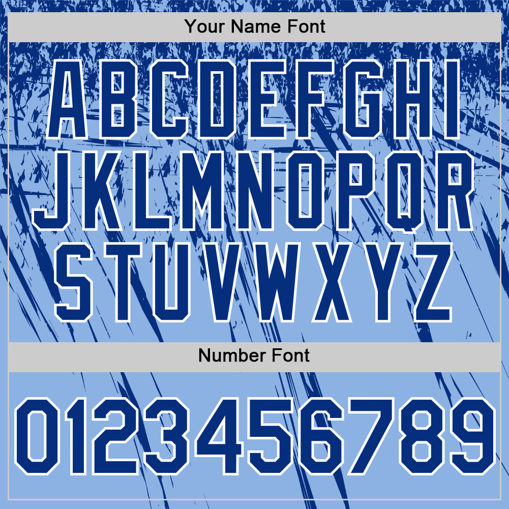 Custom Light Blue Royal-White Distressed Scratch Brush Stroke Authentic Baseball Jersey view 5