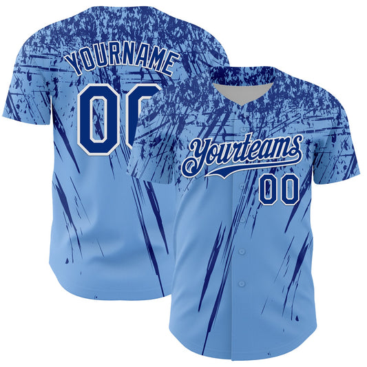 Custom Light Blue Royal-White Distressed Scratch Brush Stroke Authentic Baseball Jersey - Main View