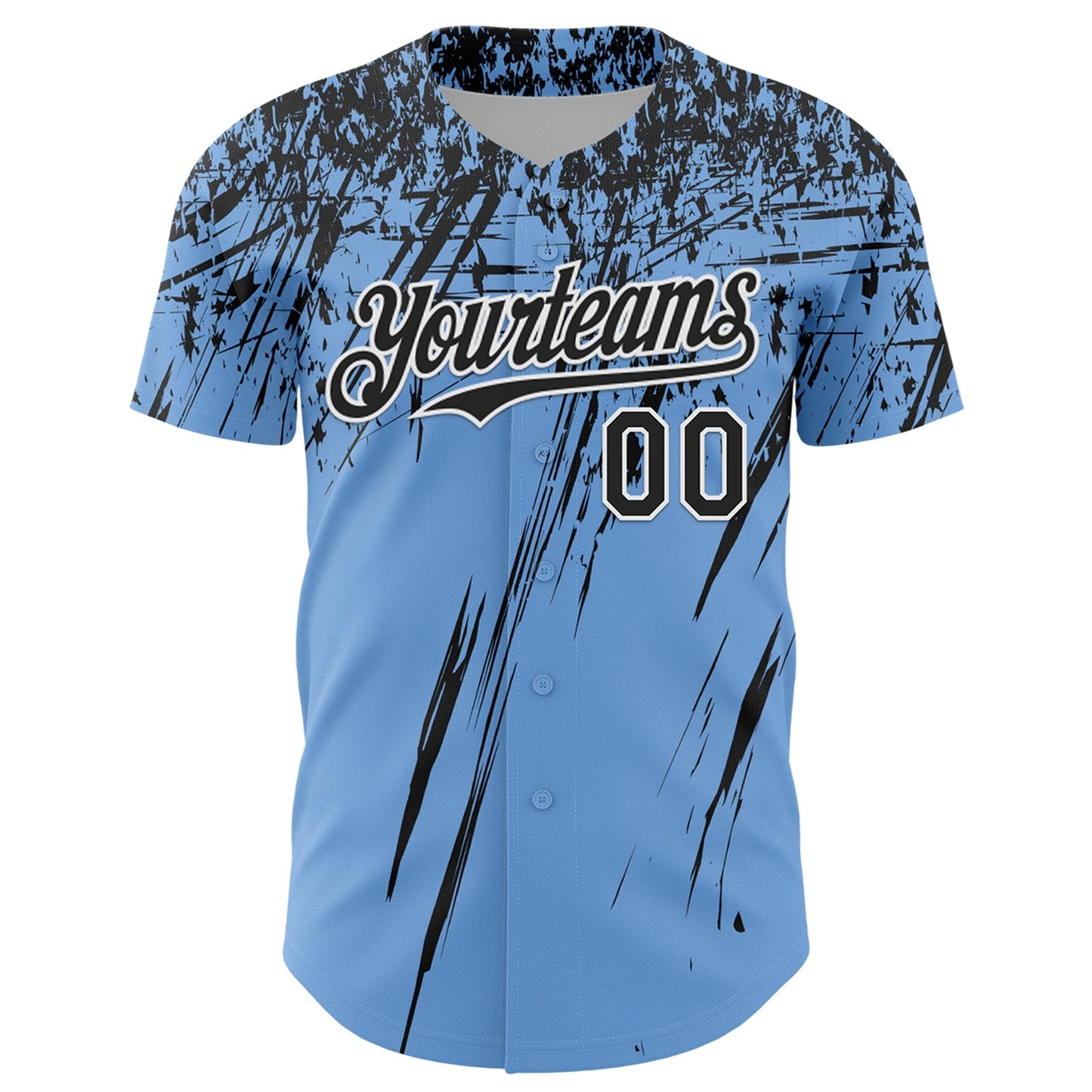 Custom Light Blue Black-White Distressed Scratch Brush Stroke Authentic Baseball Jersey view 2