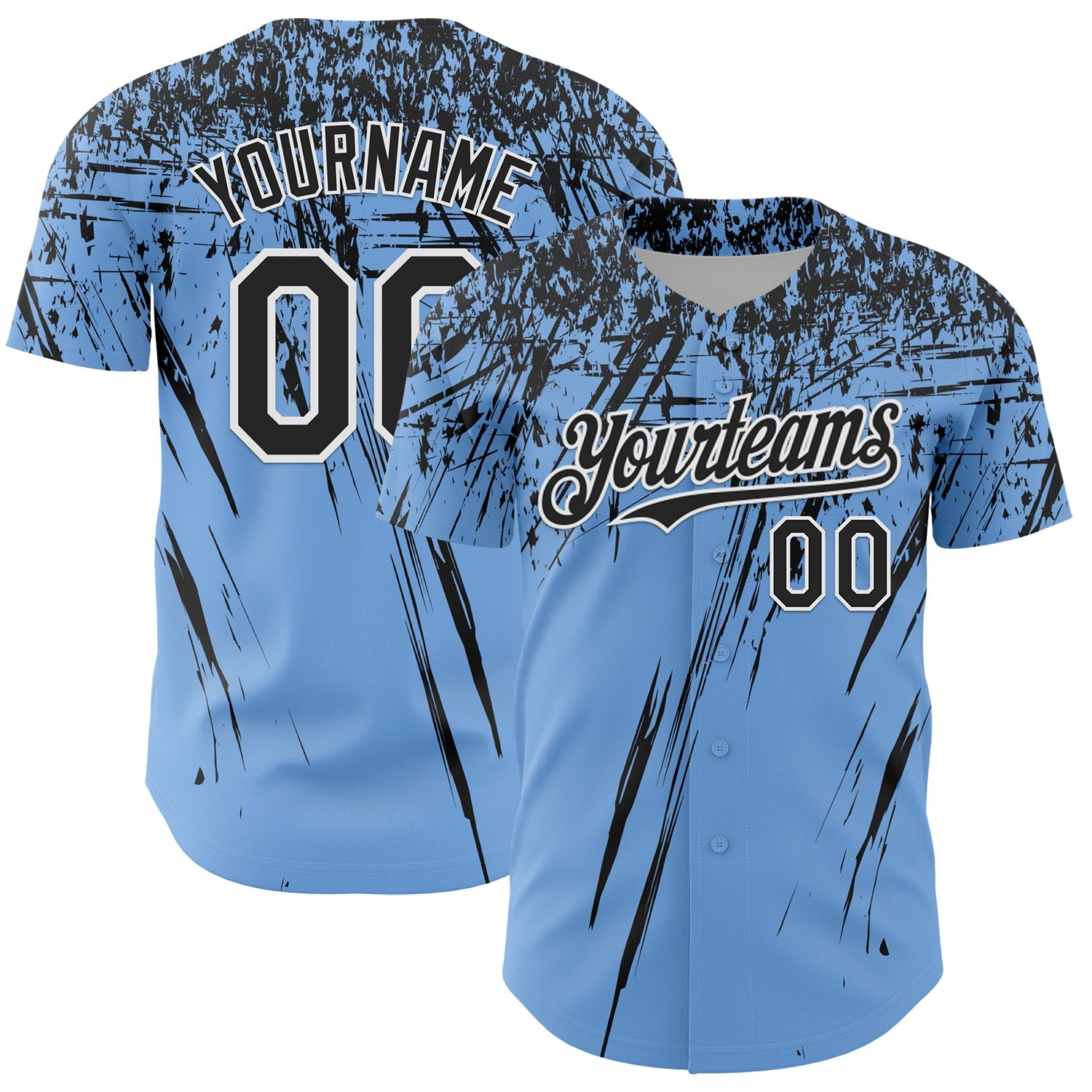Custom Light Blue Black-White Distressed Scratch Brush Stroke Authentic Baseball Jersey - Main View