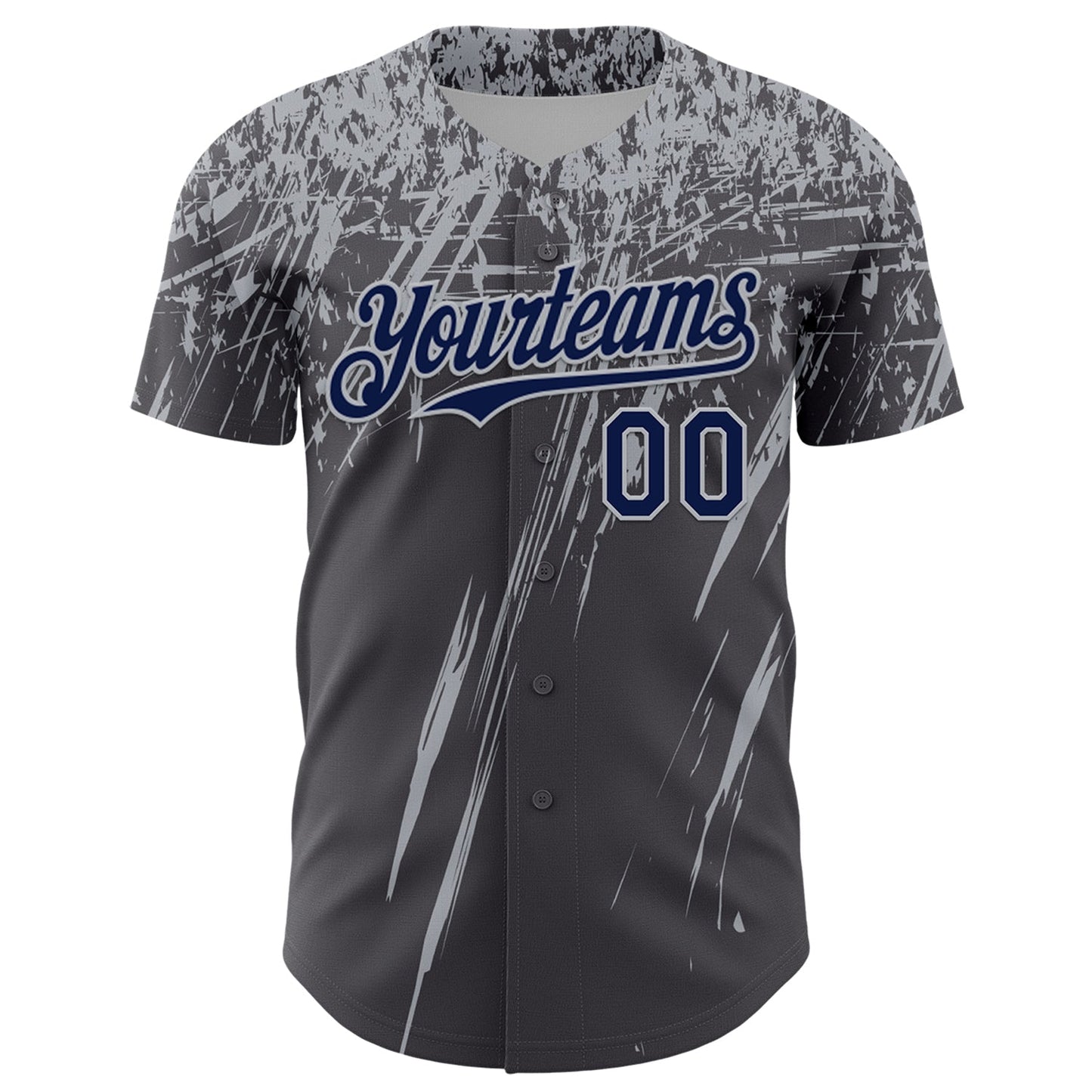 Custom Steel Gray Navy-Gray Distressed Scratch Brush Stroke Authentic Baseball Jersey view 2