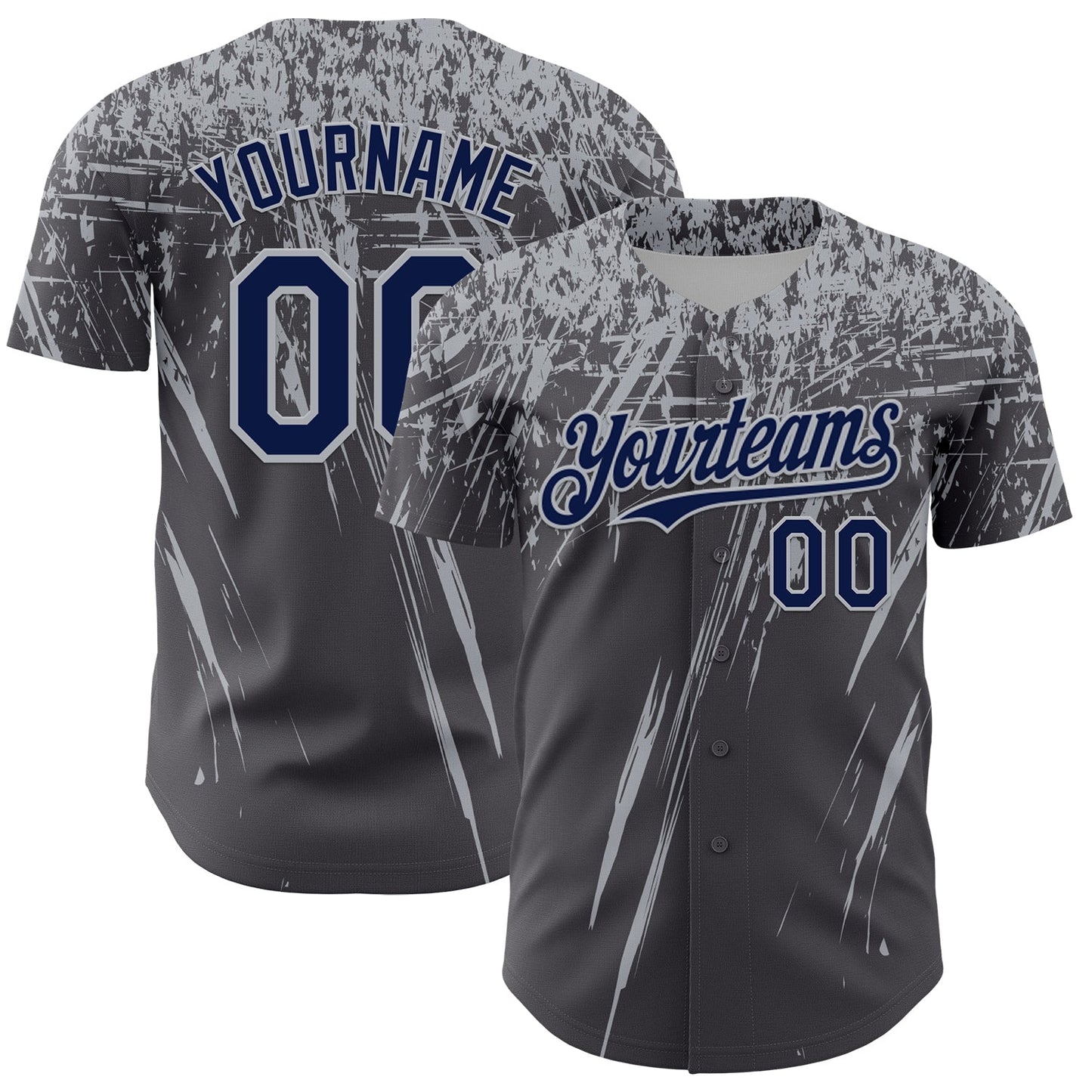 Custom Steel Gray Navy-Gray Distressed Scratch Brush Stroke Authentic Baseball Jersey - Main View
