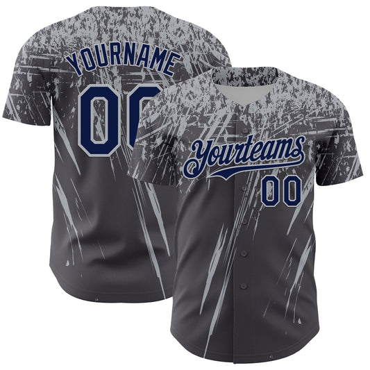 Custom Steel Gray Navy-Gray Distressed Scratch Brush Stroke Authentic Baseball Jersey - Main View