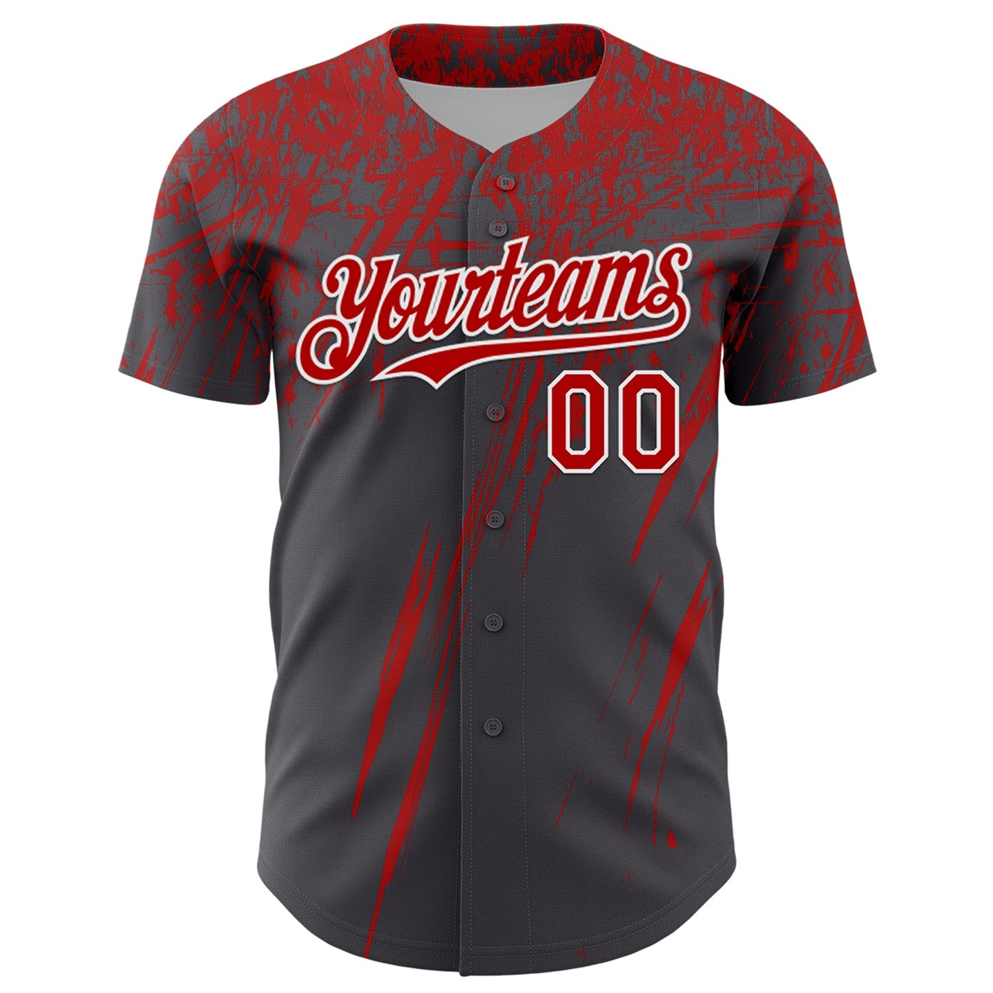 Custom Steel Gray Red-White Distressed Scratch Brush Stroke Authentic Baseball Jersey view 2