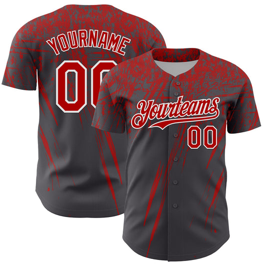 Custom Steel Gray Red-White Distressed Scratch Brush Stroke Authentic Baseball Jersey - Main View