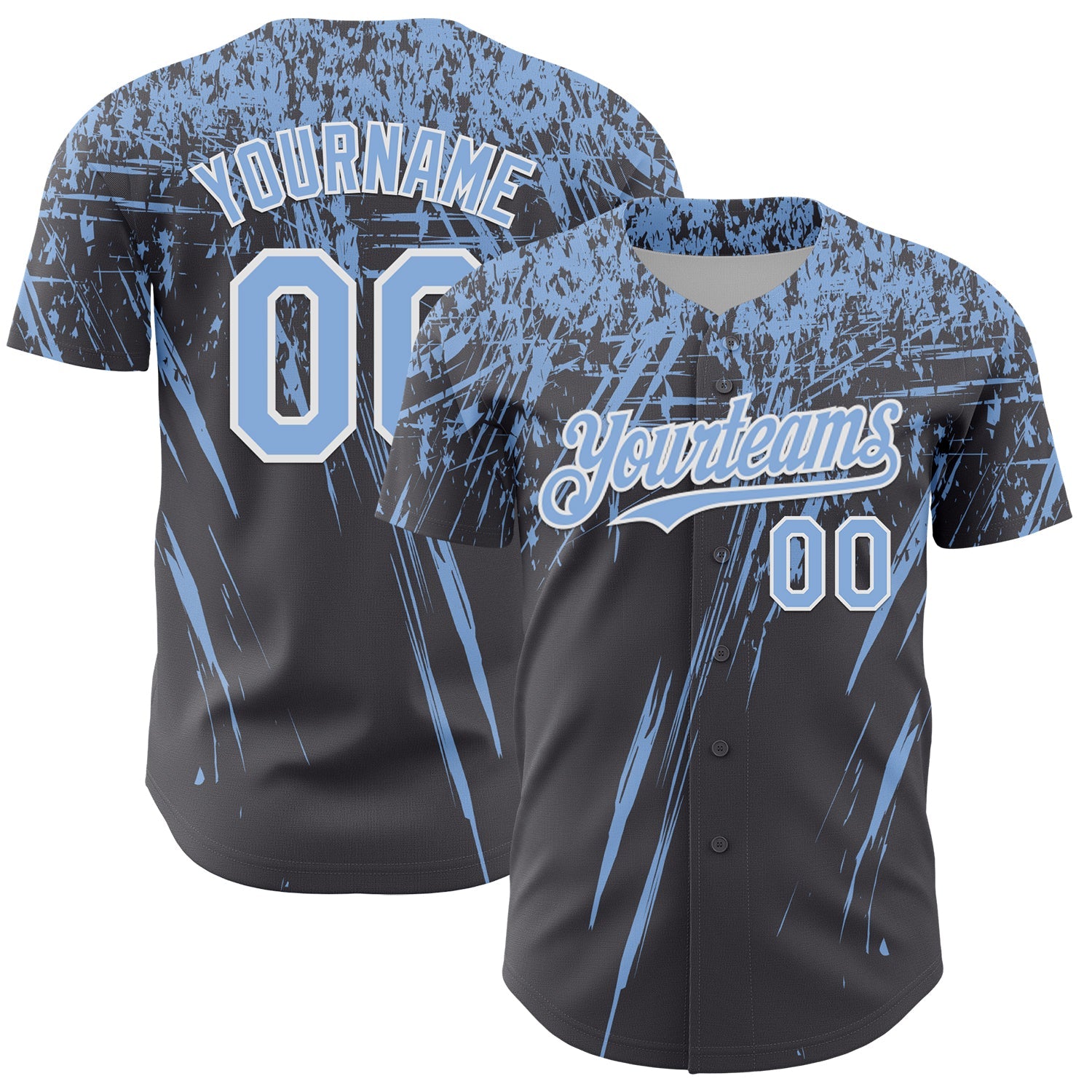 Custom Steel Gray Light Blue-White Distressed Scratch Brush Stroke Authentic Baseball Jersey - Main View
