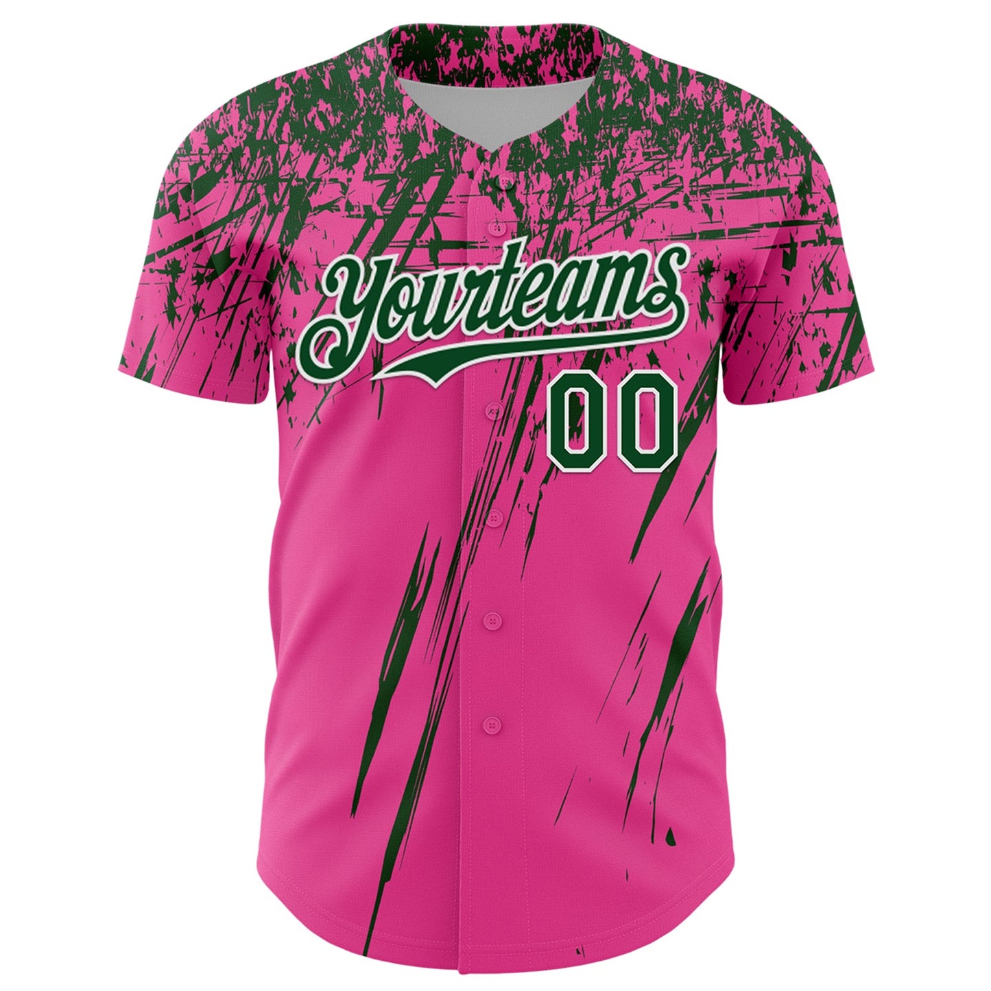 Custom Pink Green-White Distressed Scratch Brush Stroke Authentic Baseball Jersey view 2