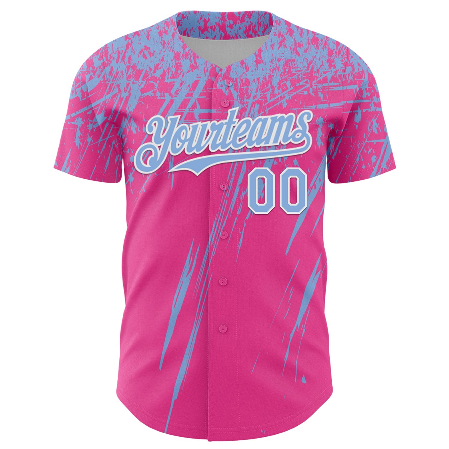 Custom Pink Light Blue-White Distressed Scratch Brush Stroke Authentic Baseball Jersey view 2