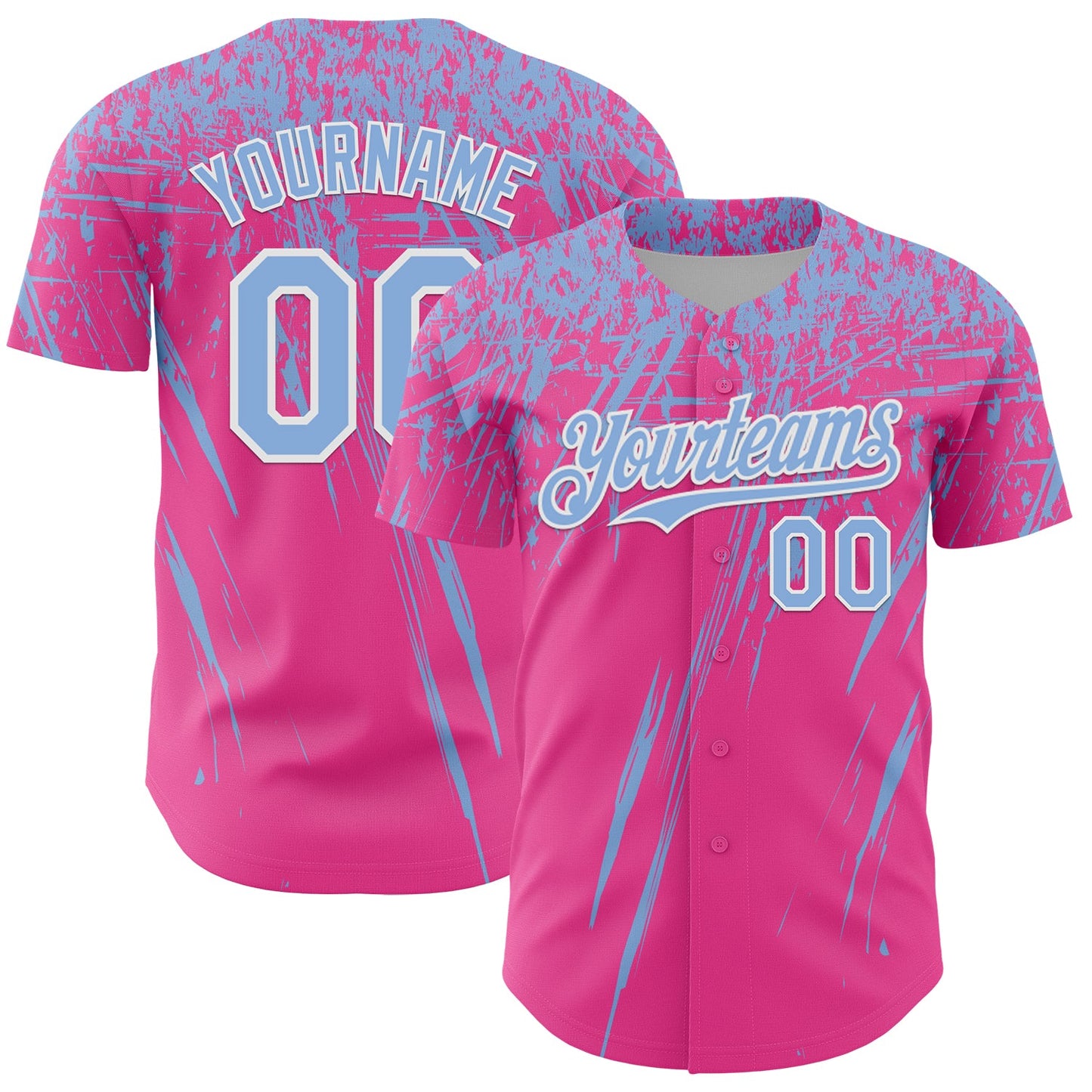 Custom Pink Light Blue-White Distressed Scratch Brush Stroke Authentic Baseball Jersey - Main View