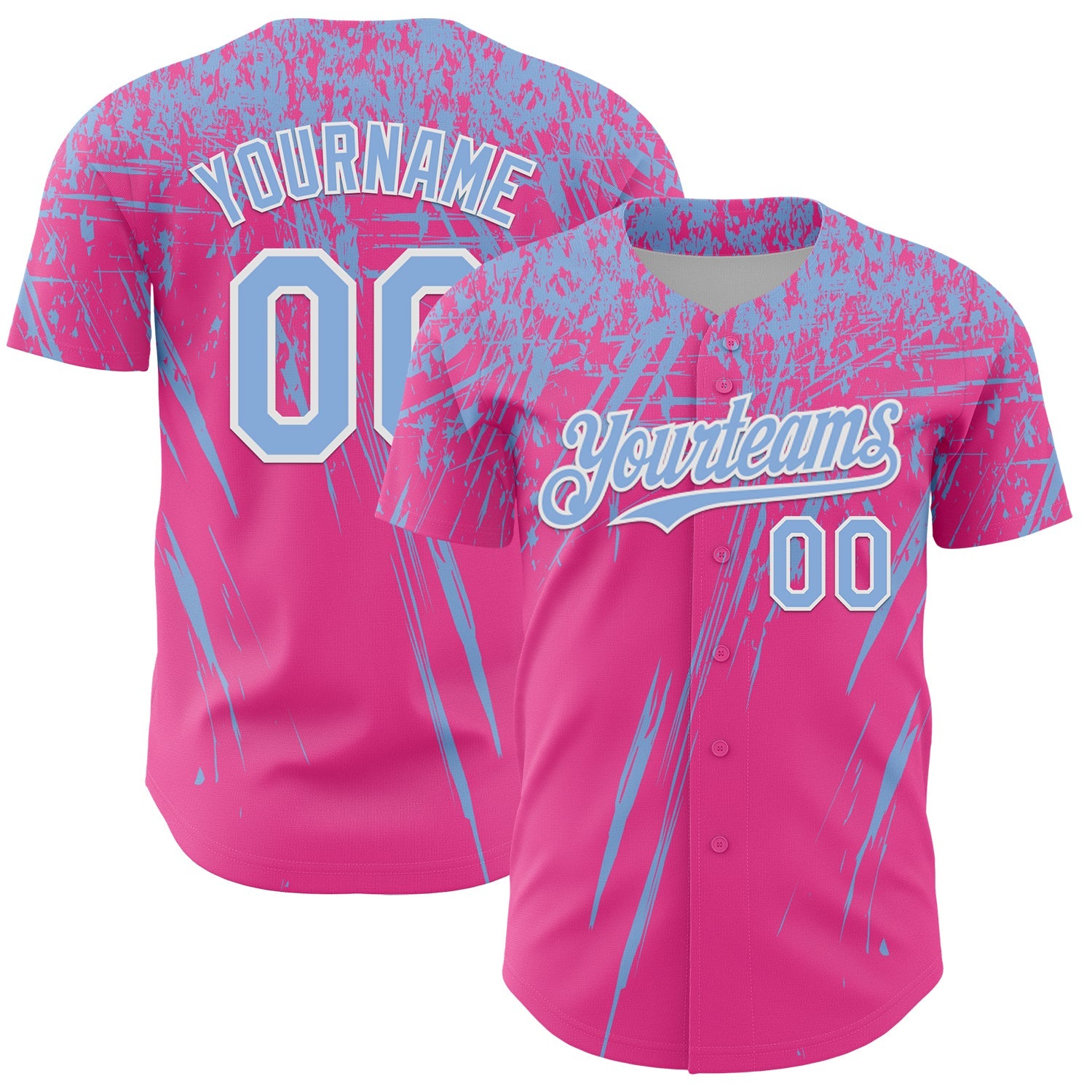 Custom Pink Light Blue-White Distressed Scratch Brush Stroke Authentic Baseball Jersey - Main View