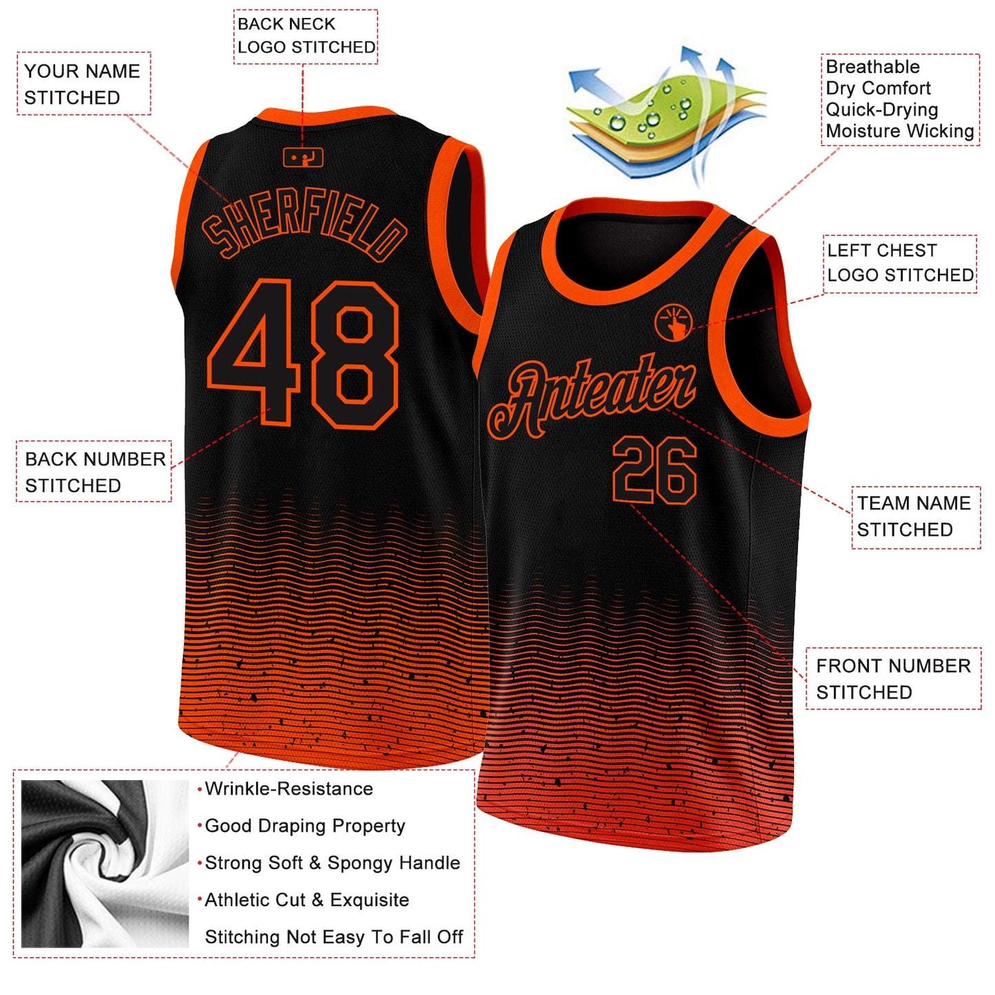 Custom Black Orange Fade Fashion Authentic City Edition Basketball Jersey view 2