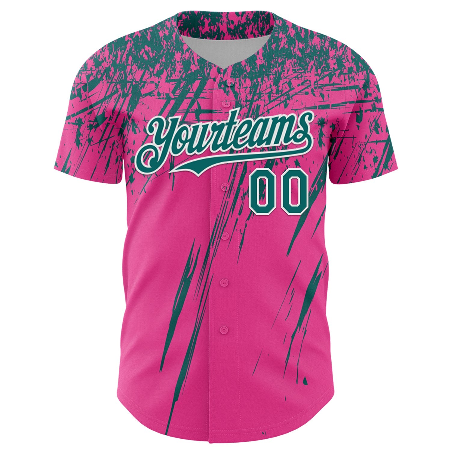 Custom Pink Teal-White Distressed Scratch Brush Stroke Authentic Baseball Jersey view 2