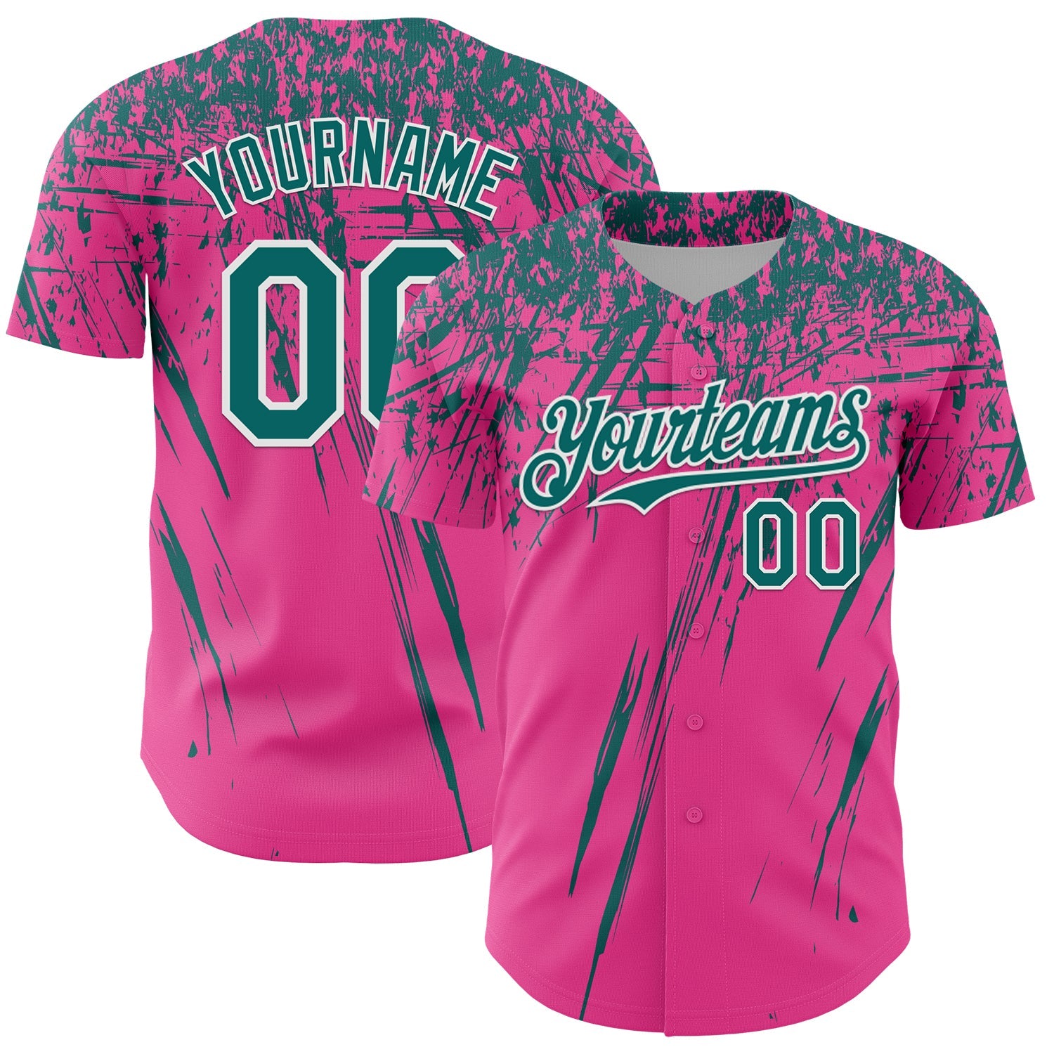 Custom Pink Teal-White Distressed Scratch Brush Stroke Authentic Baseball Jersey - Main View