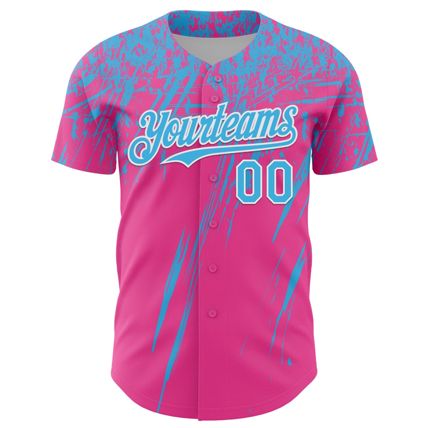 Custom Pink Sky Blue-White Distressed Scratch Brush Stroke Authentic Baseball Jersey view 2
