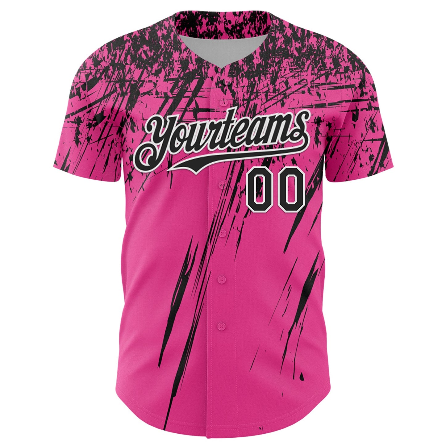 Custom Pink Black-White Distressed Scratch Brush Stroke Authentic Baseball Jersey view 2