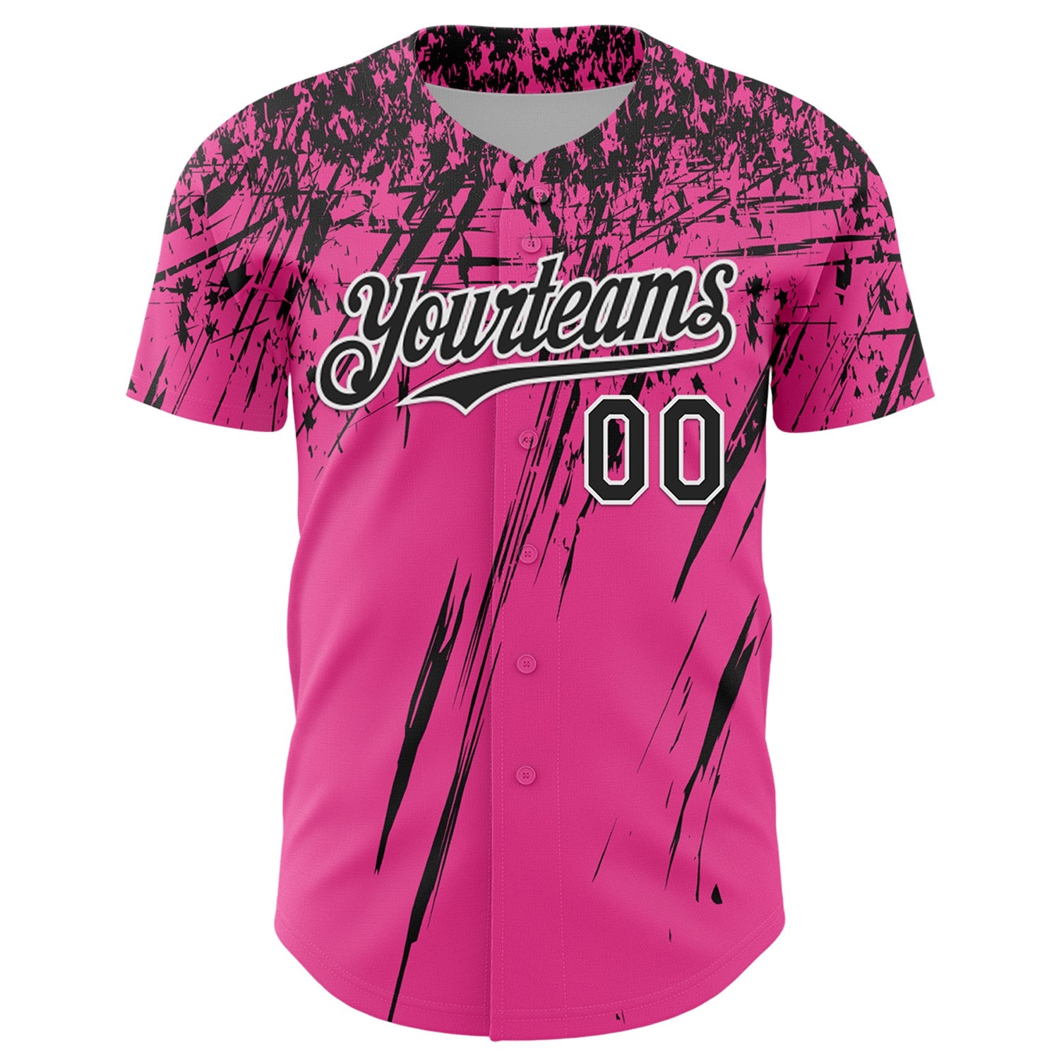 Custom Pink Black-White Distressed Scratch Brush Stroke Authentic Baseball Jersey view 2
