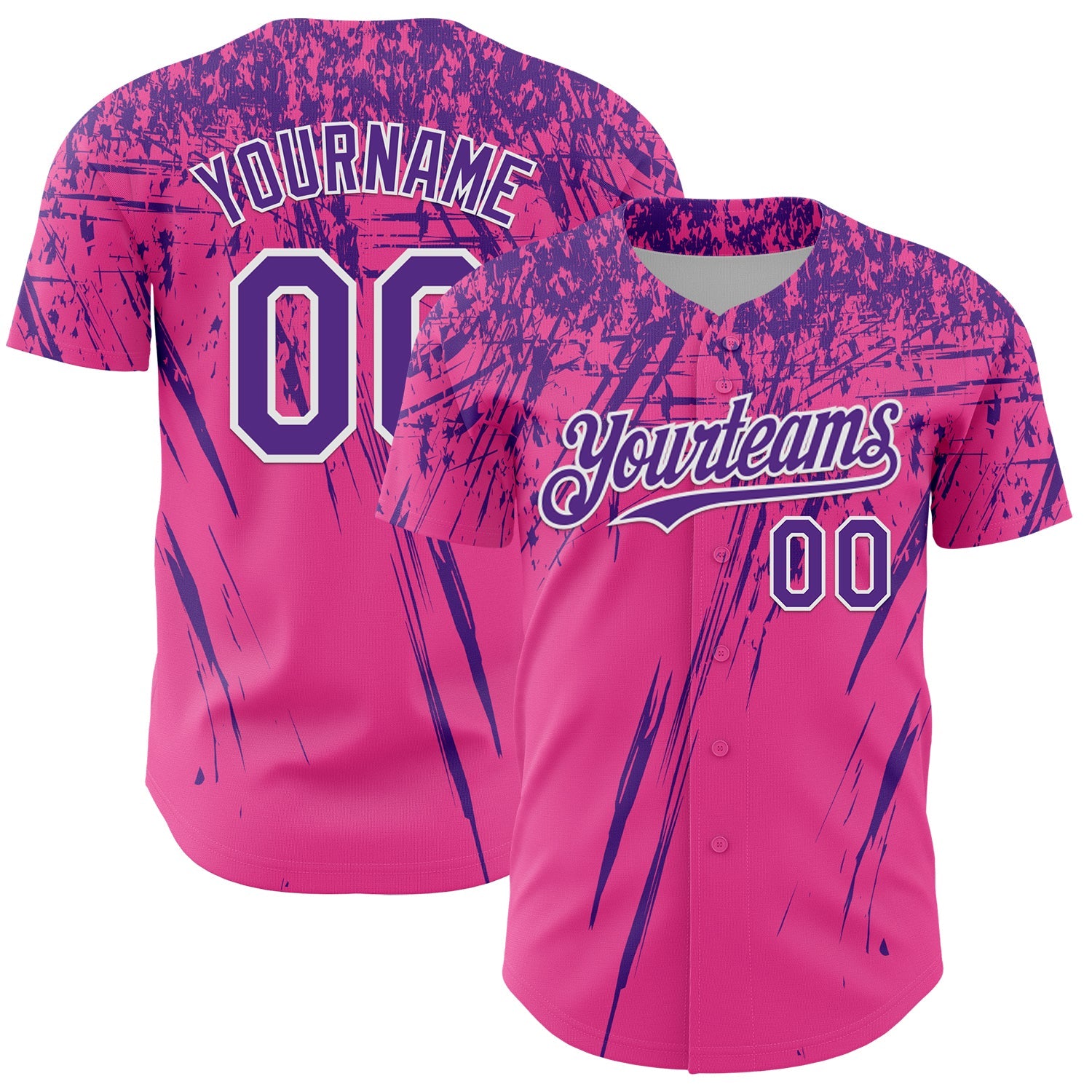 Custom Pink Purple-White Distressed Scratch Brush Stroke Authentic Baseball Jersey - Main View