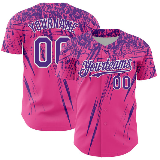 Custom Pink Purple-White Distressed Scratch Brush Stroke Authentic Baseball Jersey - Main View