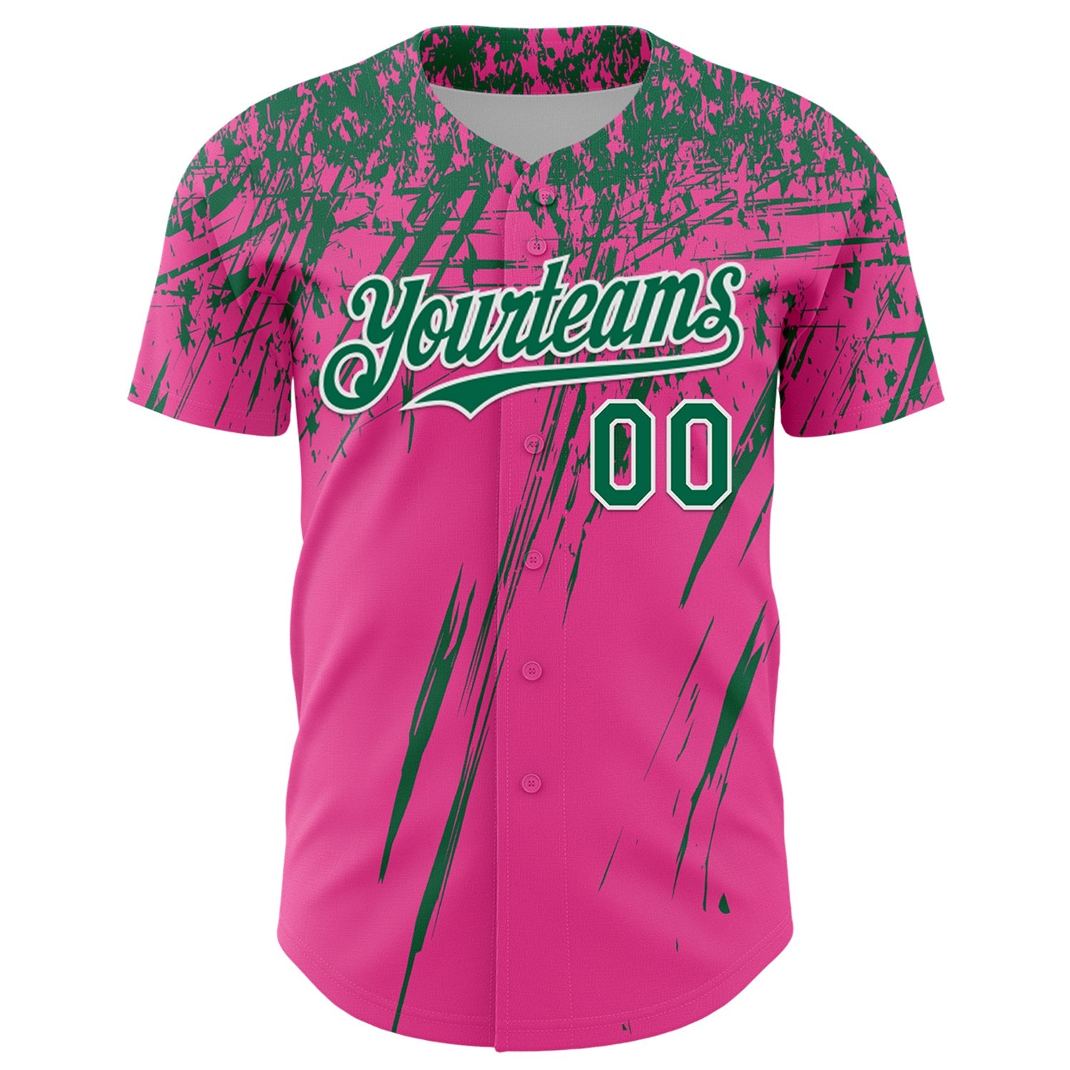 Custom Pink Kelly Green-White Distressed Scratch Brush Stroke Authentic Baseball Jersey view 2
