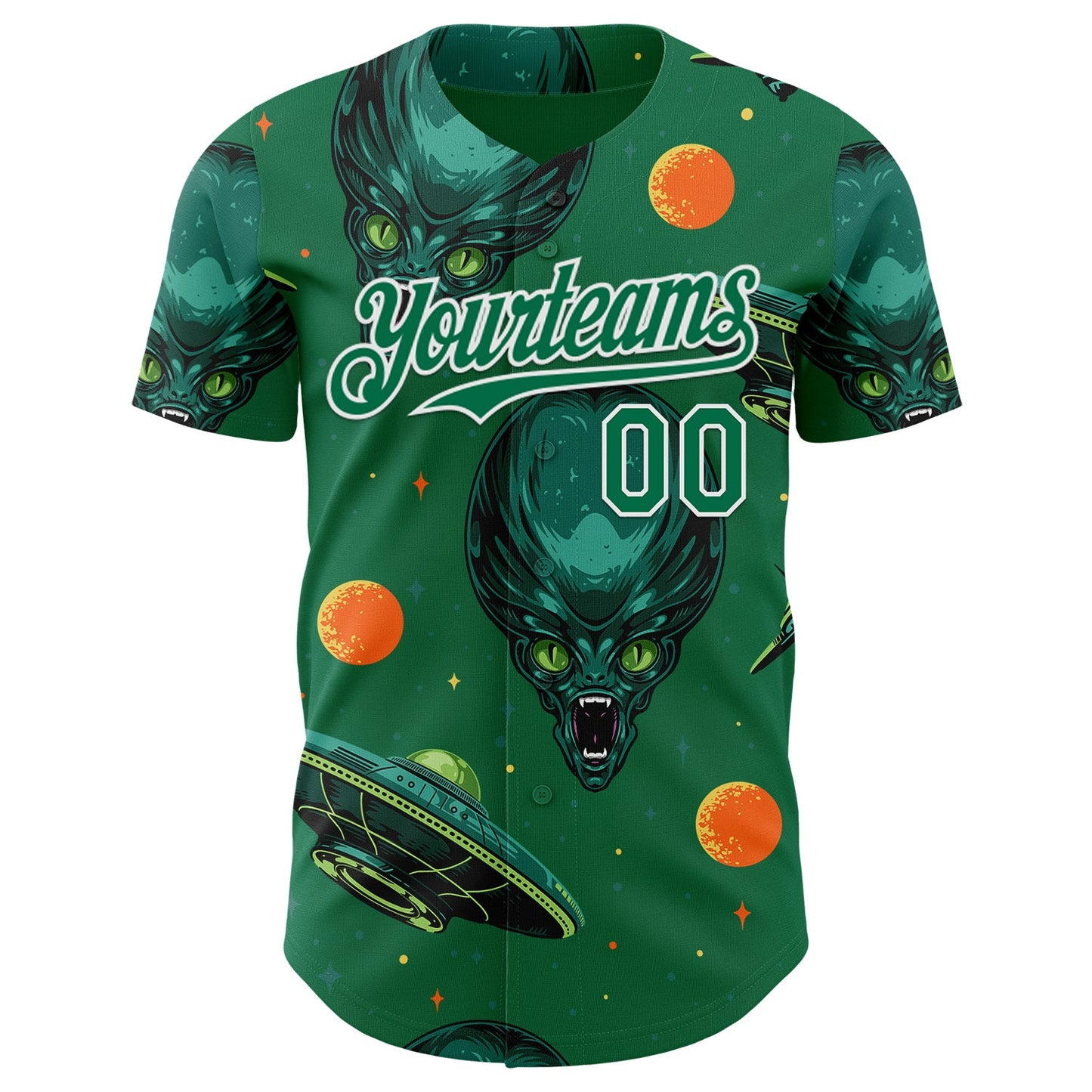 Custom Kelly Green White Alien UFO Space Authentic Baseball Jersey view 2
