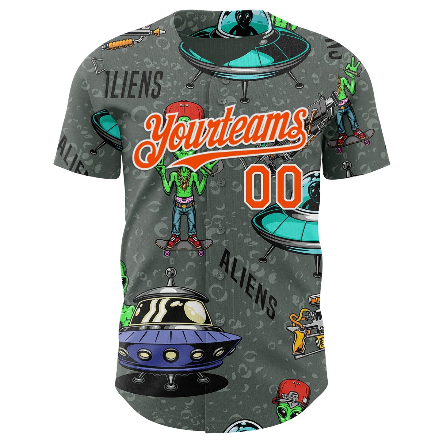 Custom Gray Orange-White Alien UFO Space Authentic Baseball Jersey view 2