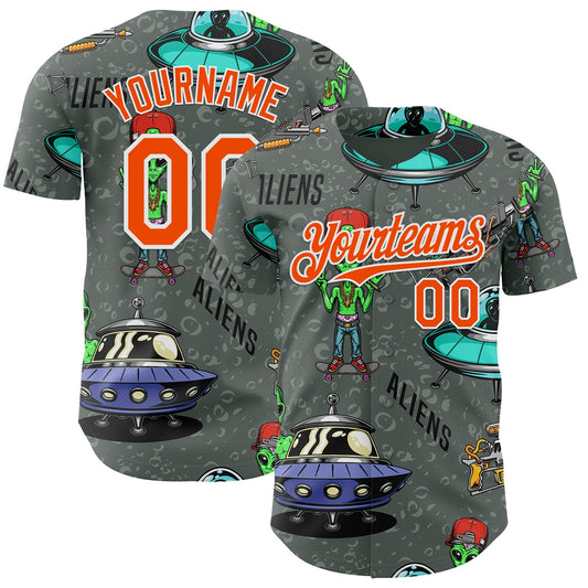 Custom Gray Orange-White Alien UFO Space Authentic Baseball Jersey - Main View