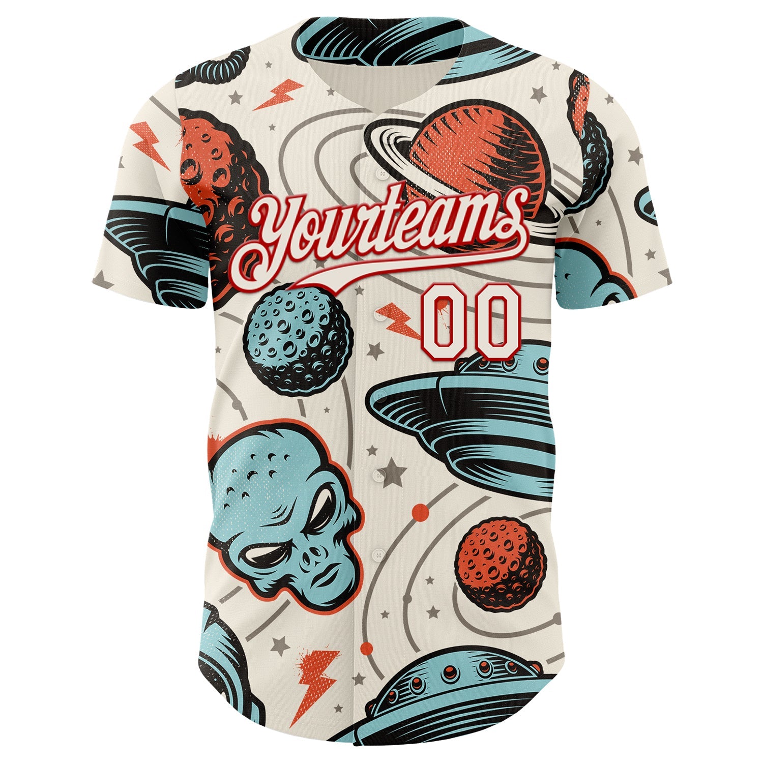 Custom Cream Red Alien UFO Space Authentic Baseball Jersey view 2