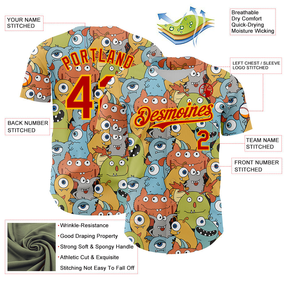 Custom White Red-Gold Alien Monster Mash Authentic Baseball Jersey view 3